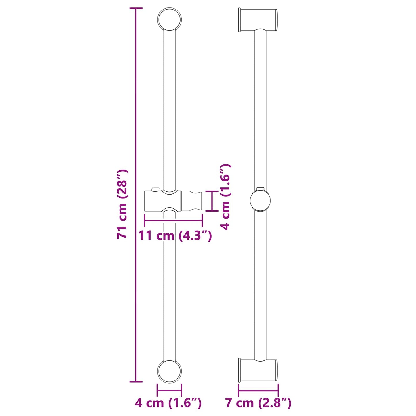 Zuhanyfej Tartó Krómszínű 70 cm ABS Műanyag