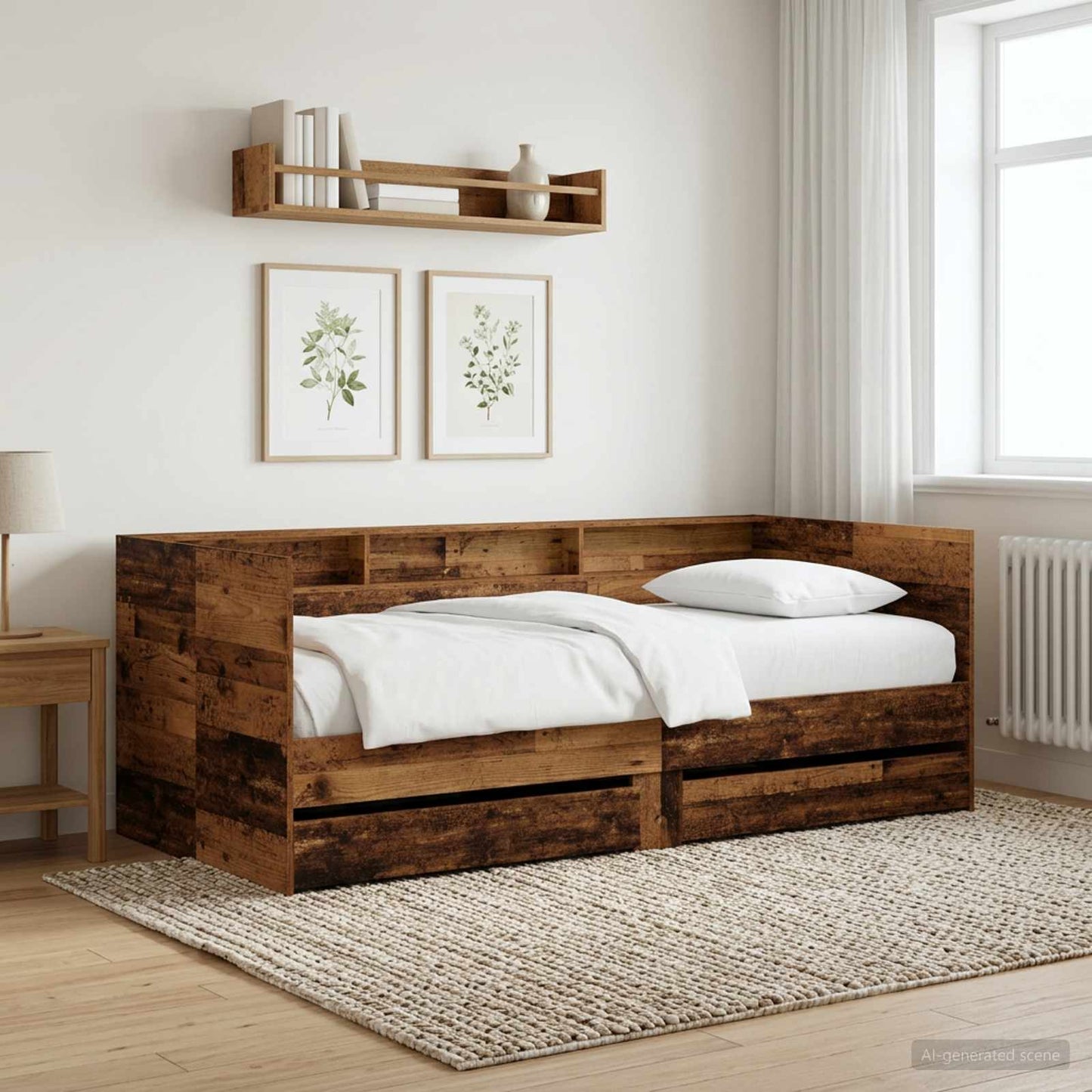 Nappaliágy fiókkal polcokkal fejtámlával Antik Fa Szerelt Fa