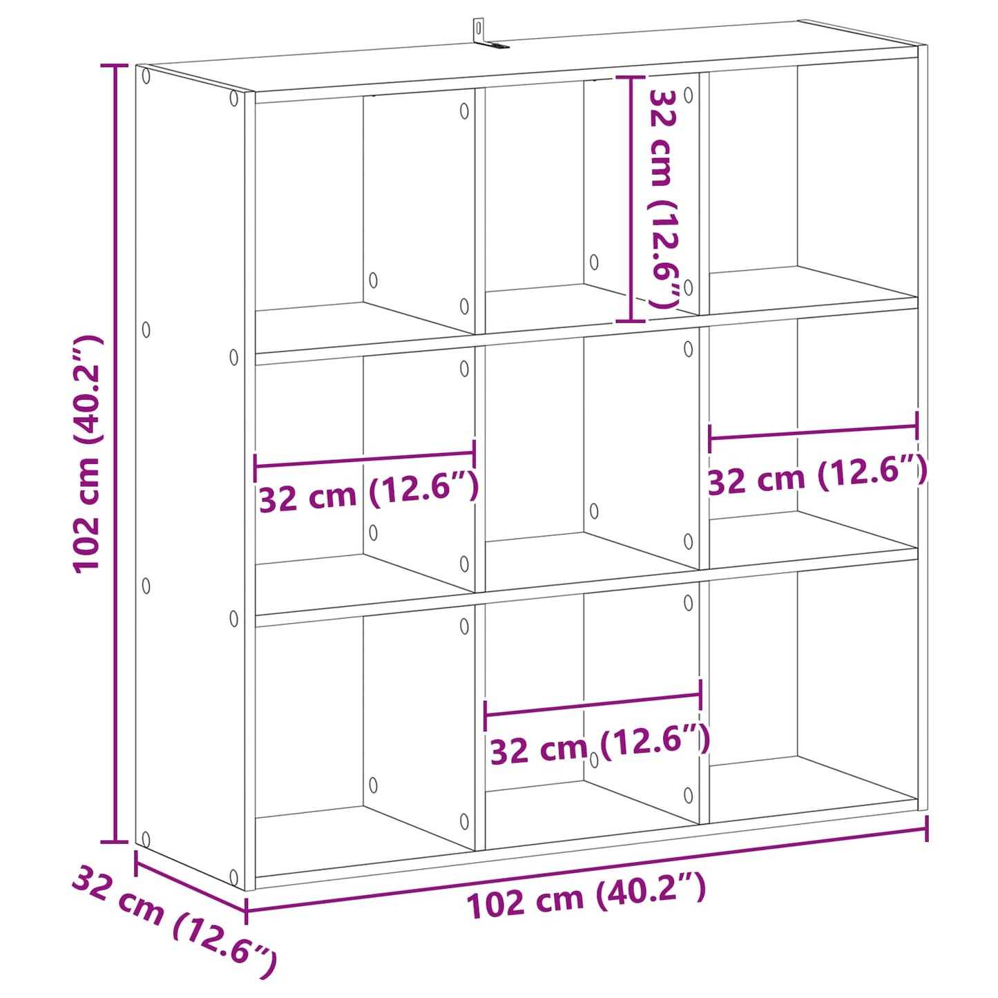 Könyvszekrény Fekete Tölgy 102 x 32 x 102 cm