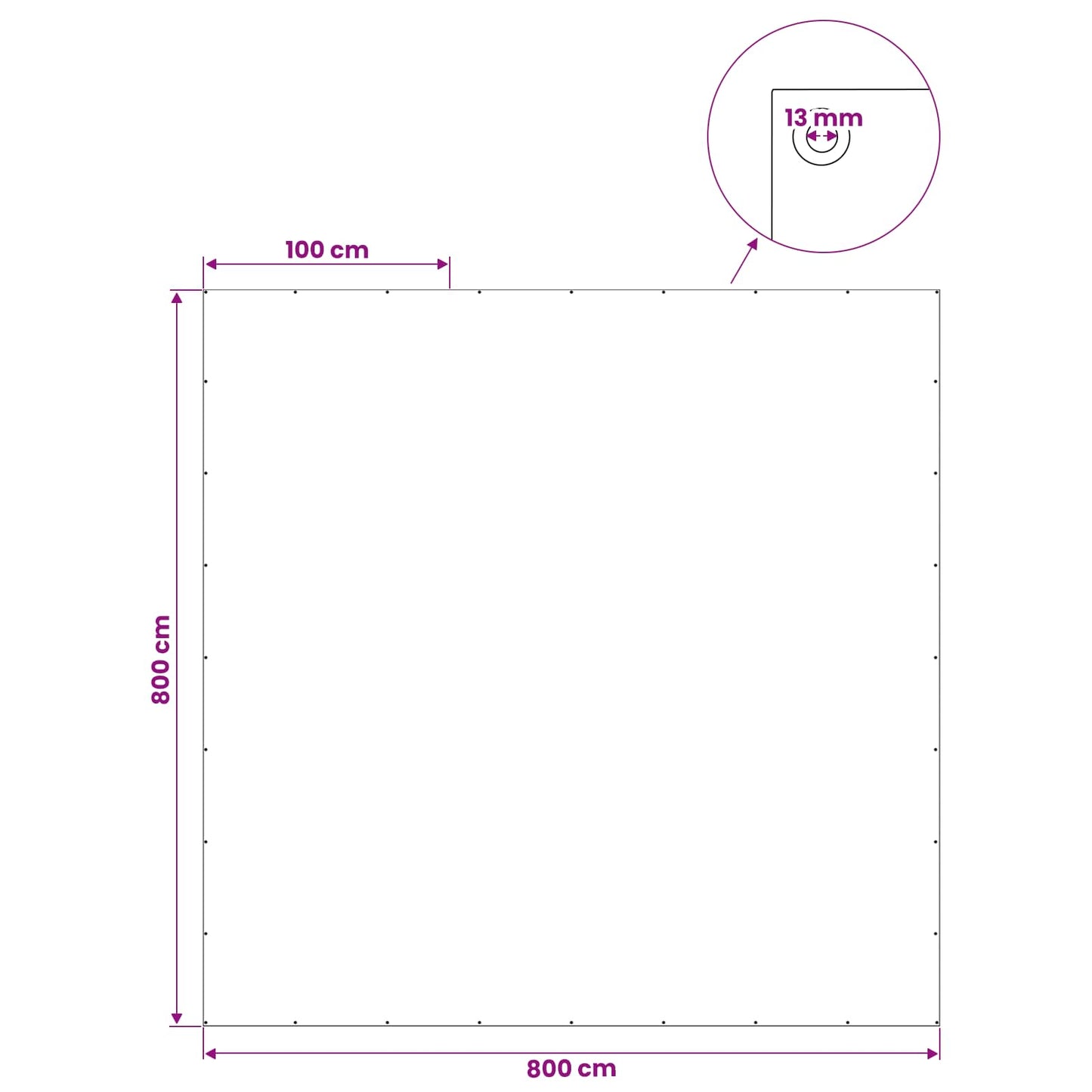 Ponyva fémfülekkel Világosszürke 8 x 8 m 260 g / m² PE