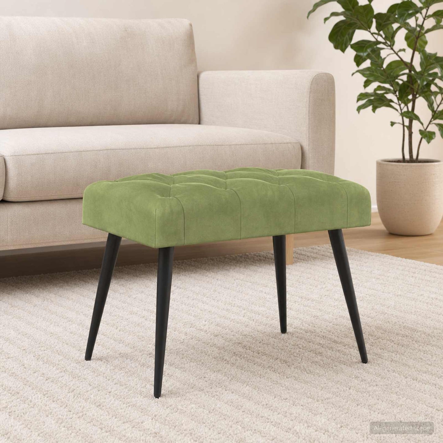 Gombos varrású pad Világos zöld 60 x 40 x 45 cm Bársony