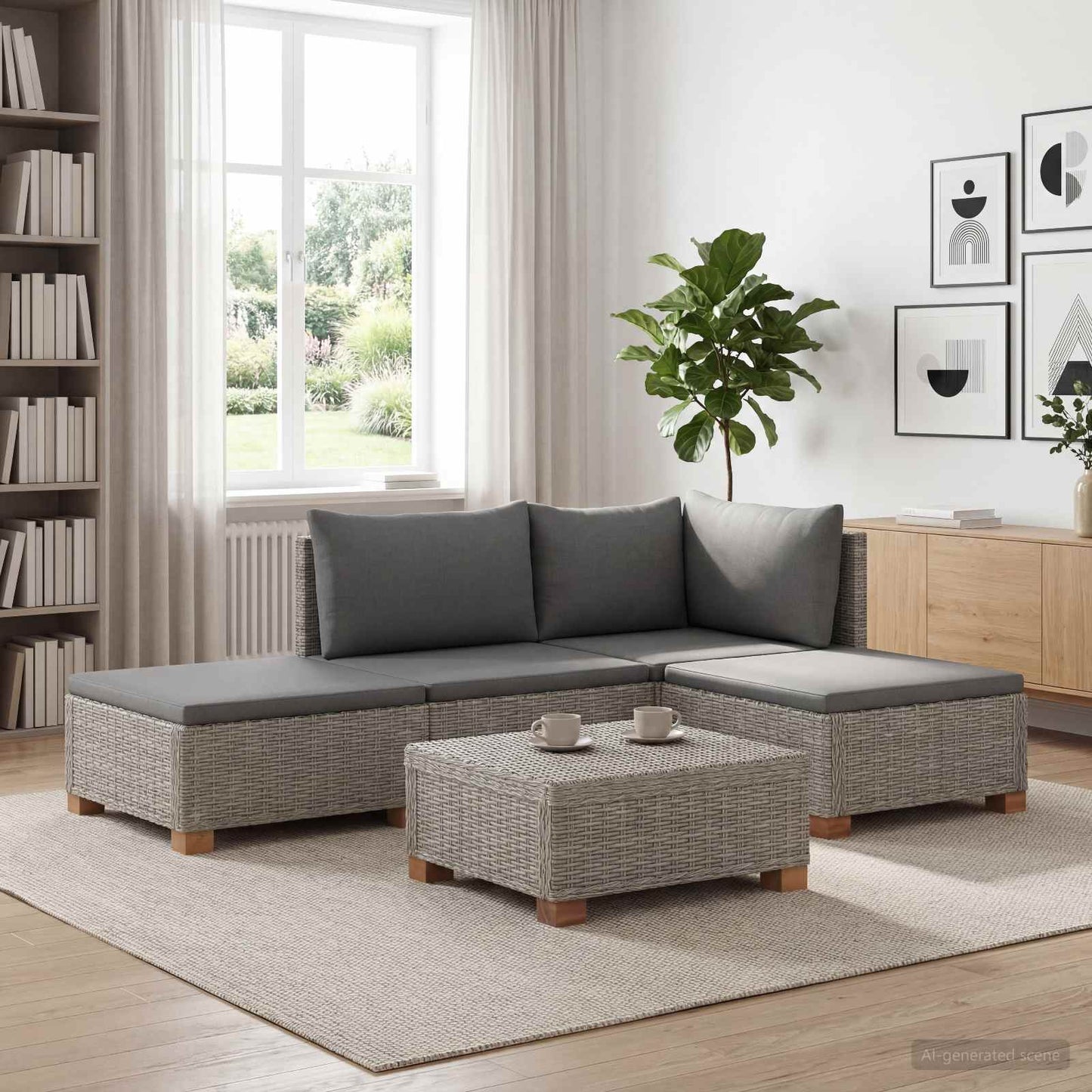 4 db Rattan Kerti Bútor Készlet Párnákkal GENDT Kubu Szürke