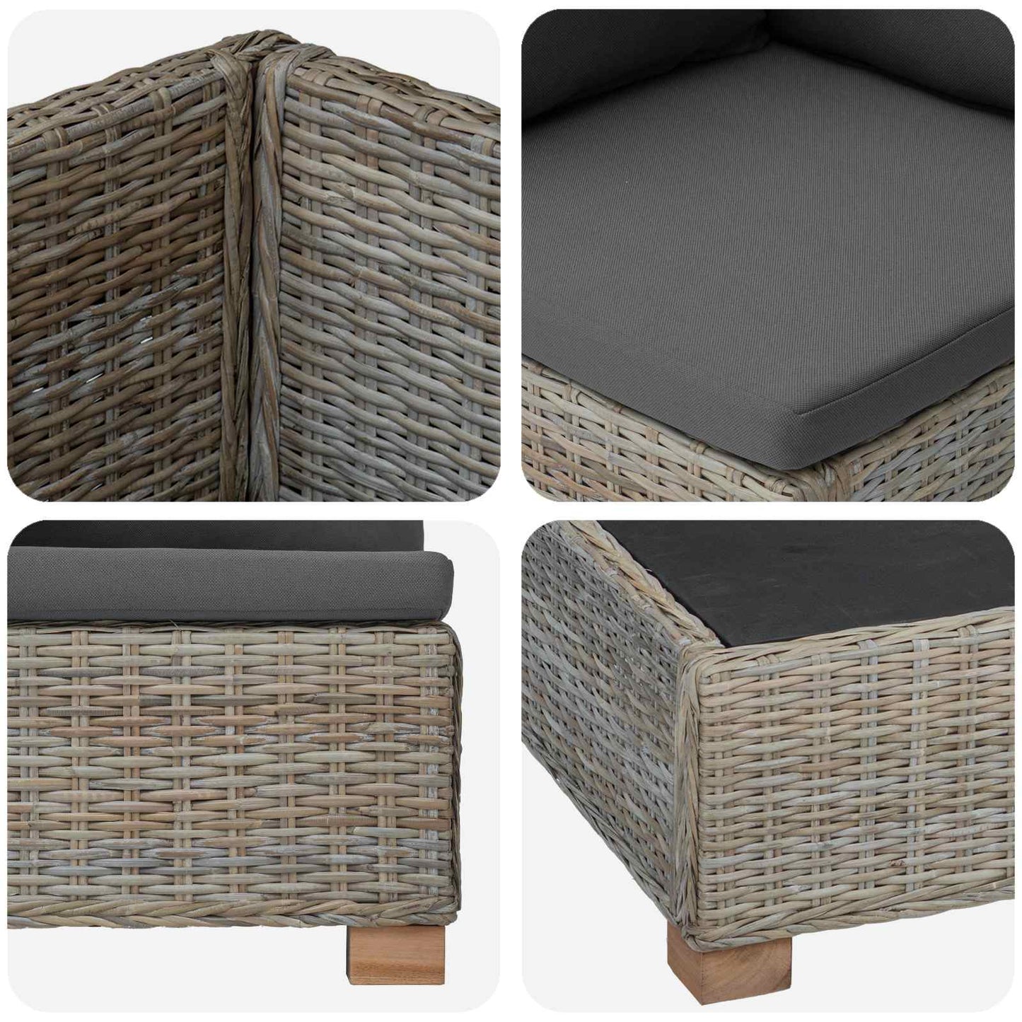 5 db Rattan Kerti Bútor Készlet Párnákkal GENDT Kubu Szürke