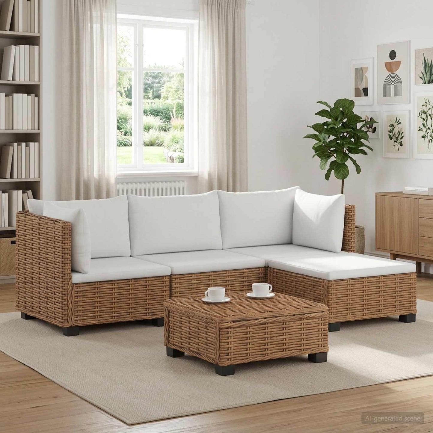 5 db Rattan Kerti Bútor Készlet Párnákkal GENDT Természetes