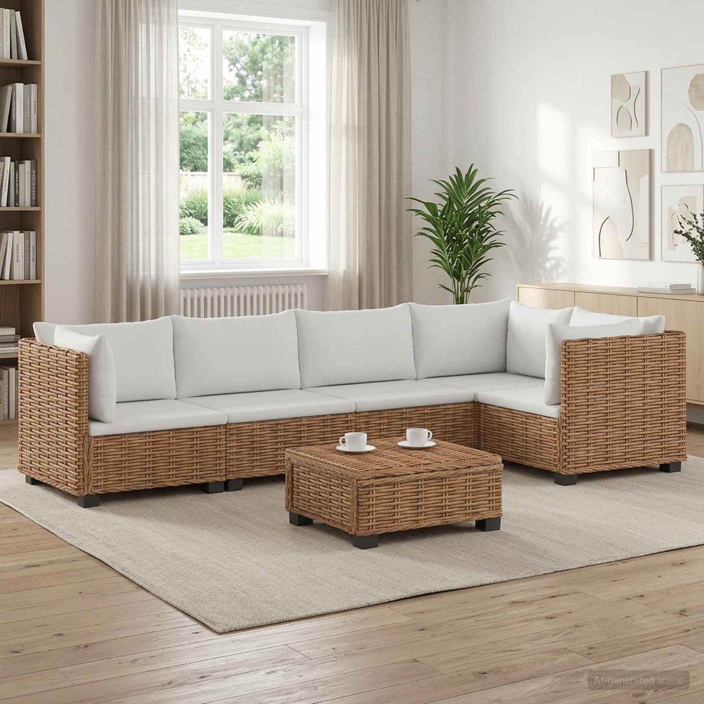 6 db Rattan Lounge Szett Párnákkal GENDT Természetes Rátta