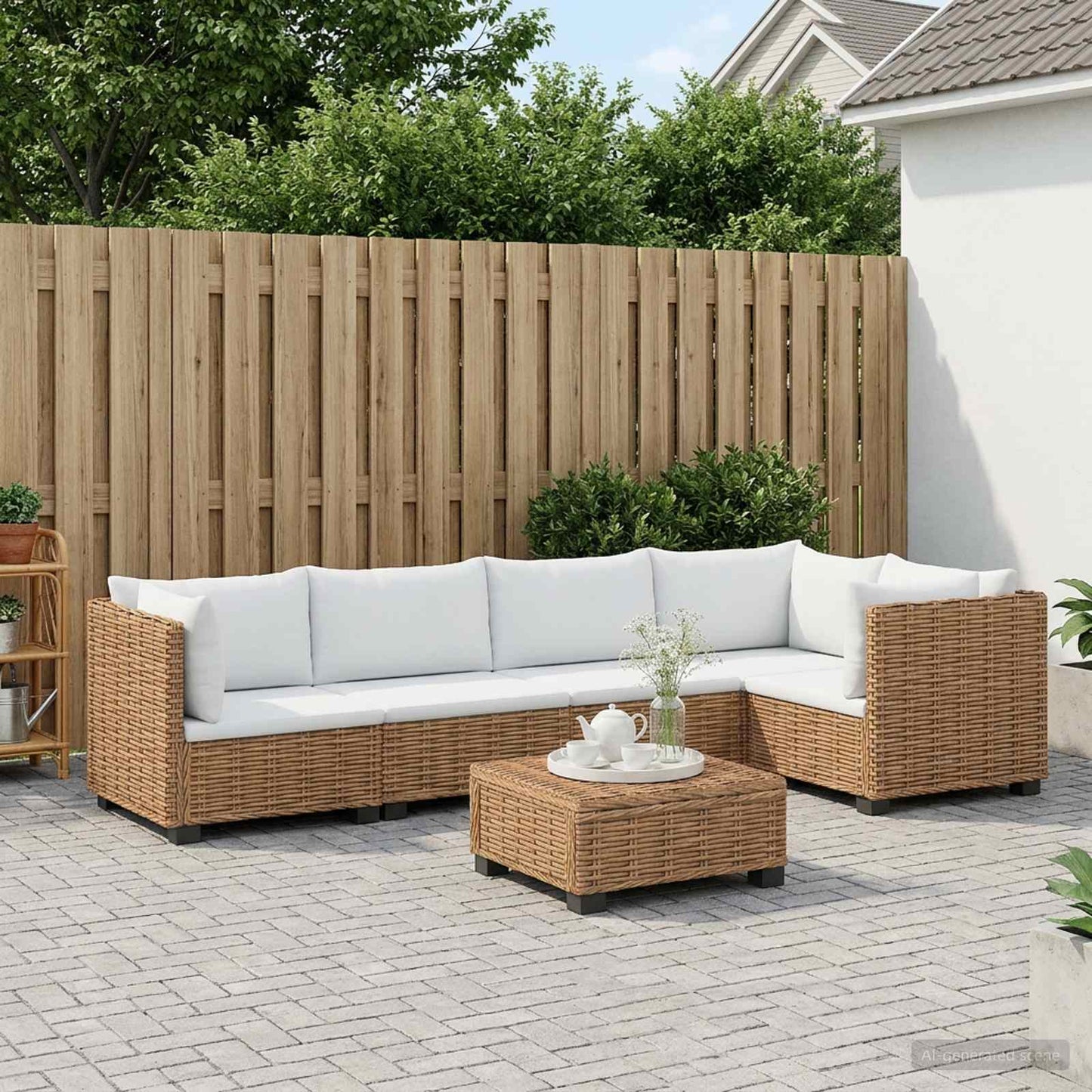 6 db Rattan Lounge Szett Párnákkal GENDT Természetes Rátta
