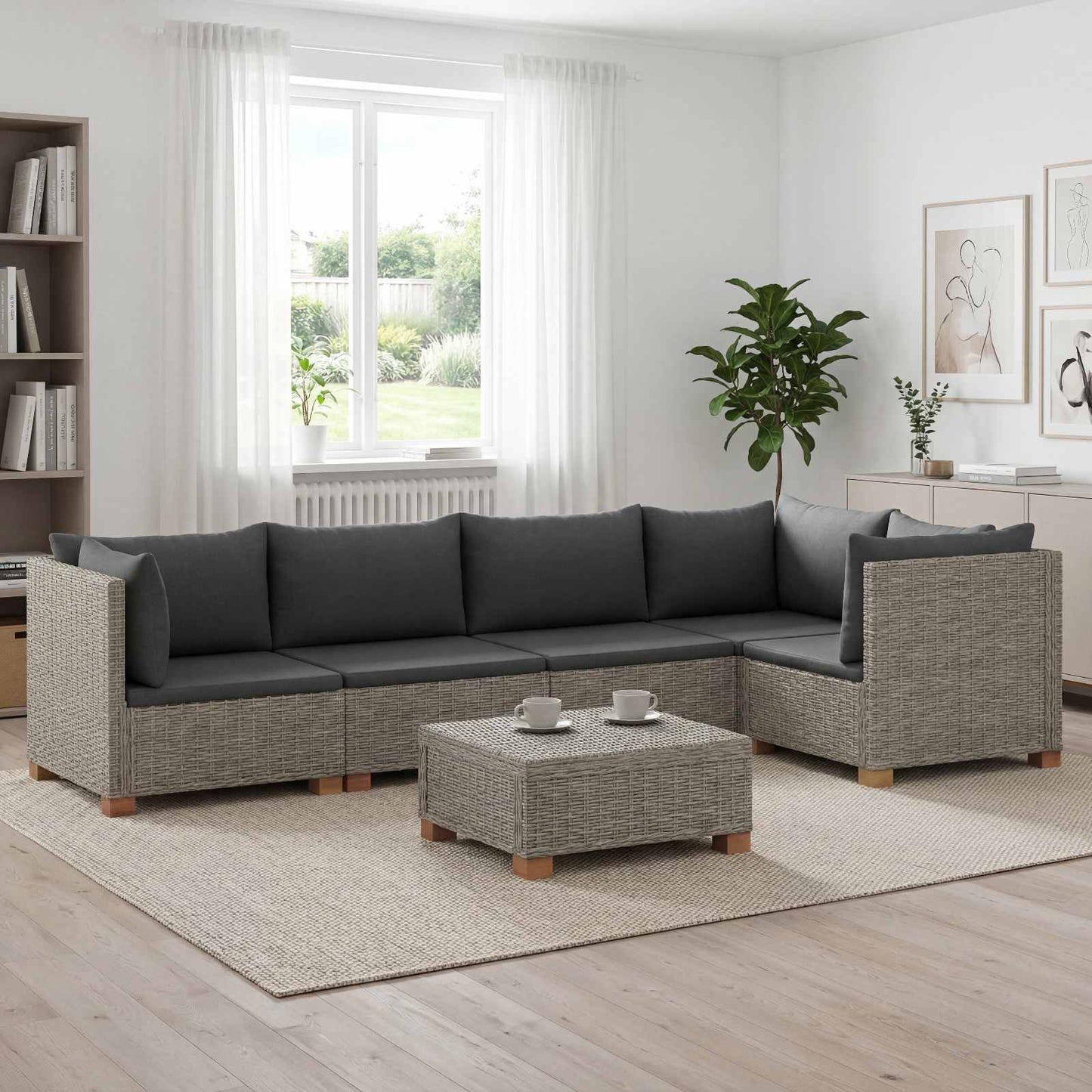 6 db Rattan Lounge Szett Párnákkal GENDT Természetes Rátta