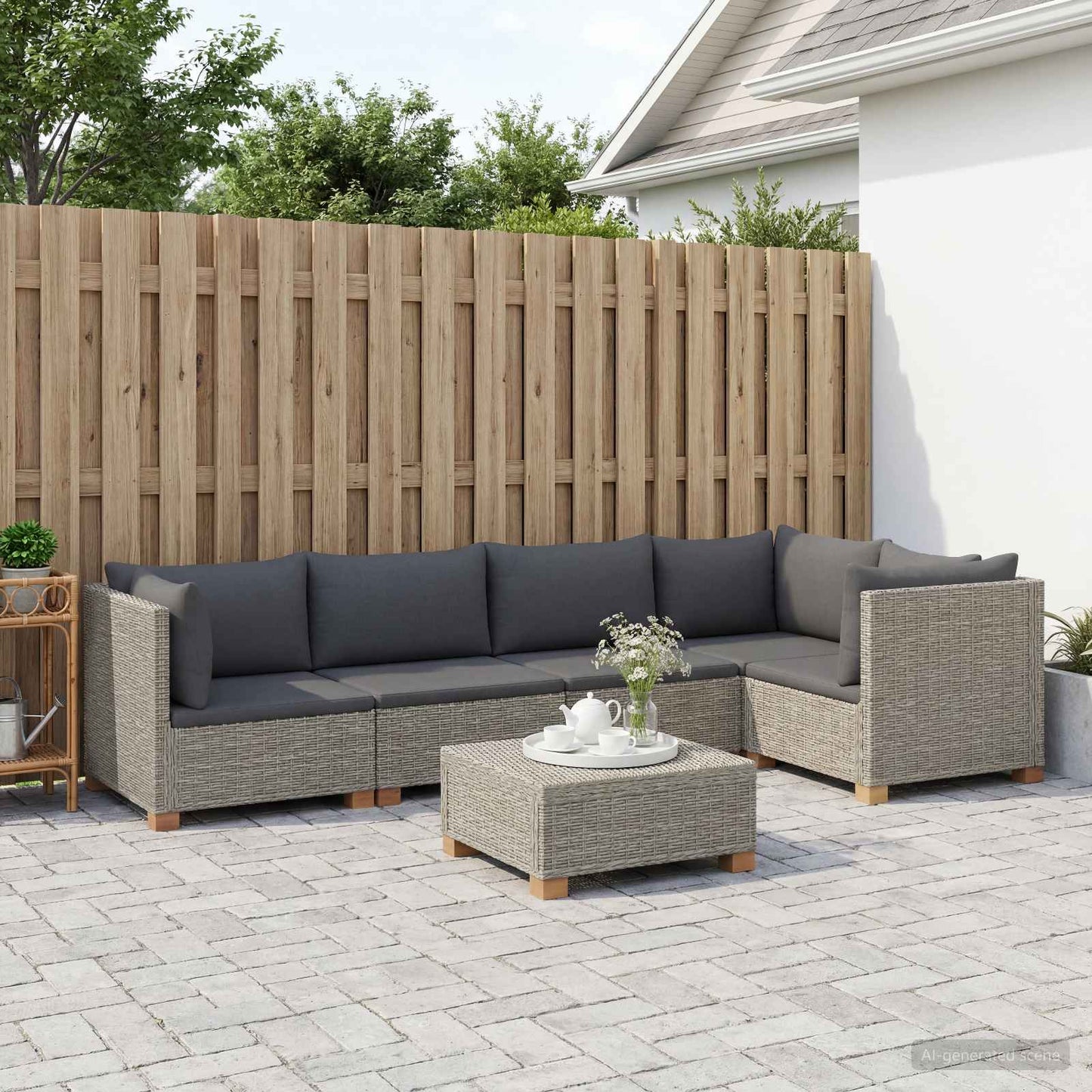 6 db Rattan Lounge Szett Párnákkal GENDT Természetes Rátta