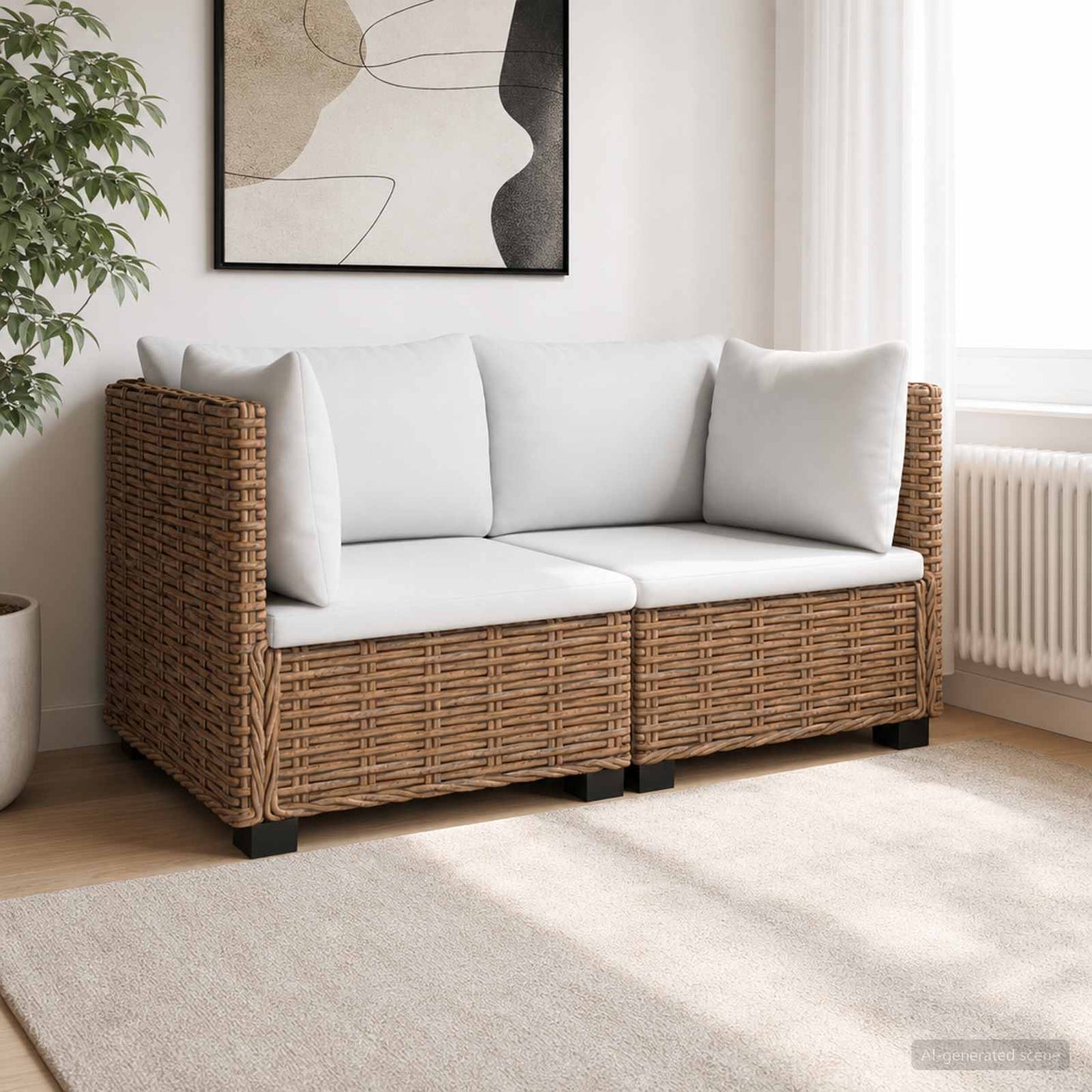 2 db Rattan Kerti Bútor Készlet Párnákkal GENDT Természetes