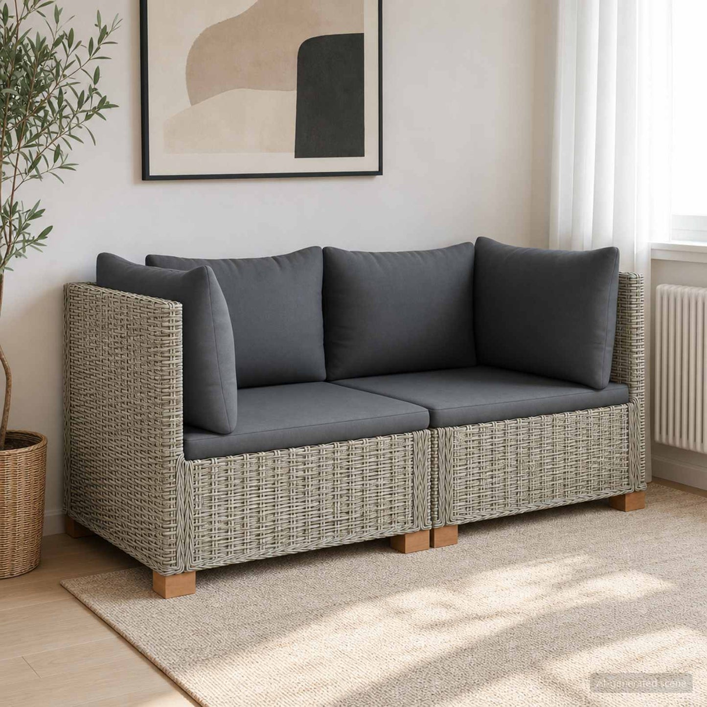 2 db Rattan Kerti Bútor Készlet Párnákkal GENDT Kubu Szürke