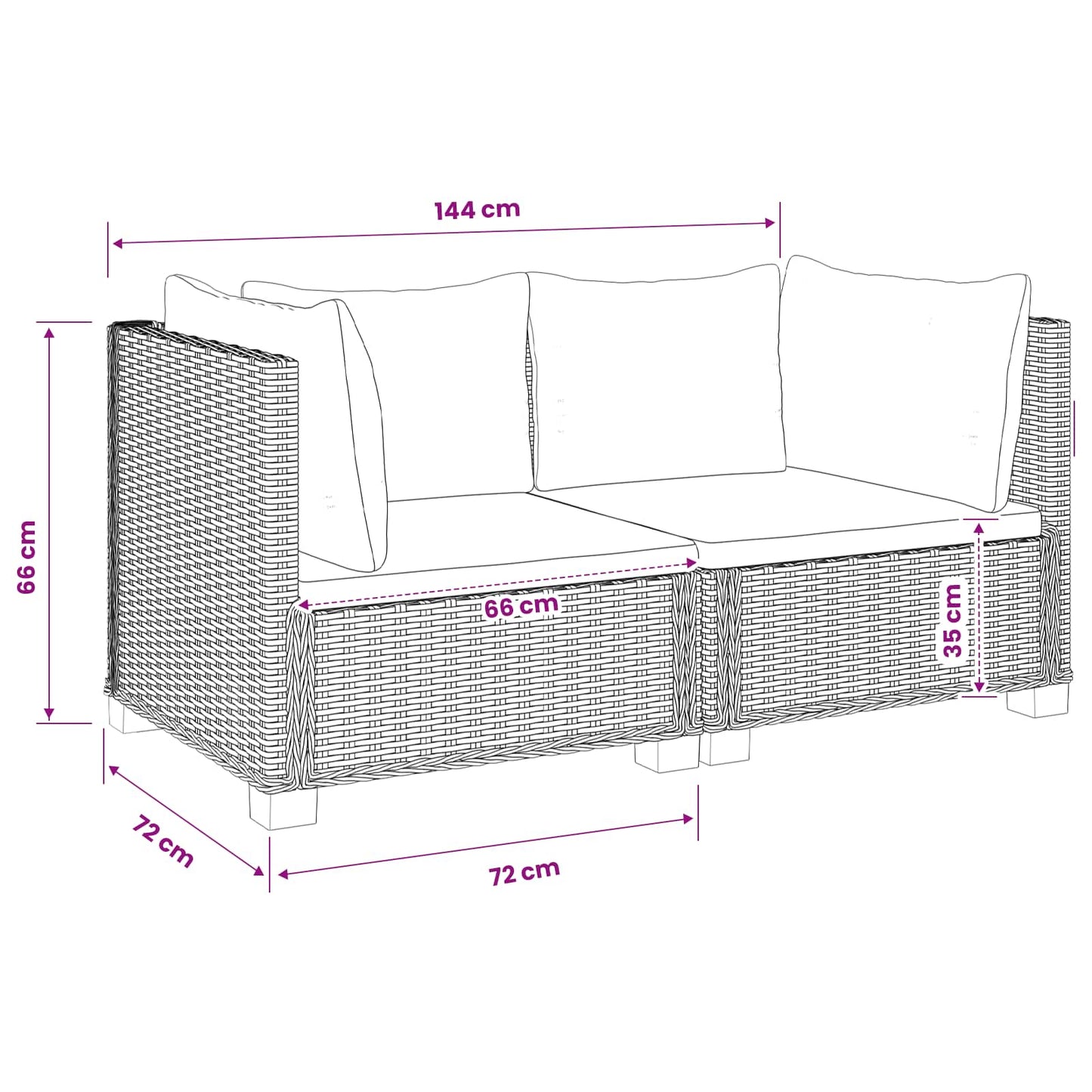 2 db Rattan Kerti Bútor Készlet Párnákkal GENDT Kubu Szürke
