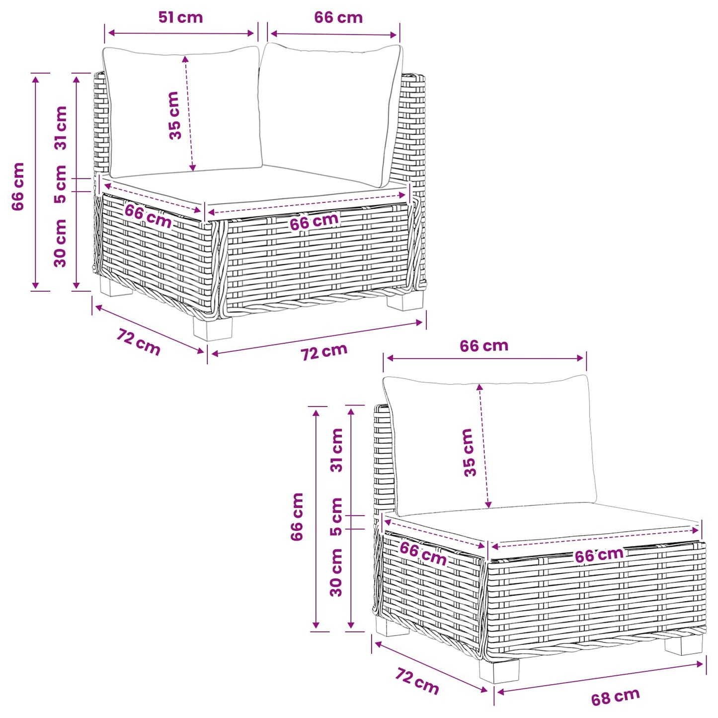 4 db Rattan társalgó szett párnákkal GENDT Természetes Rátta