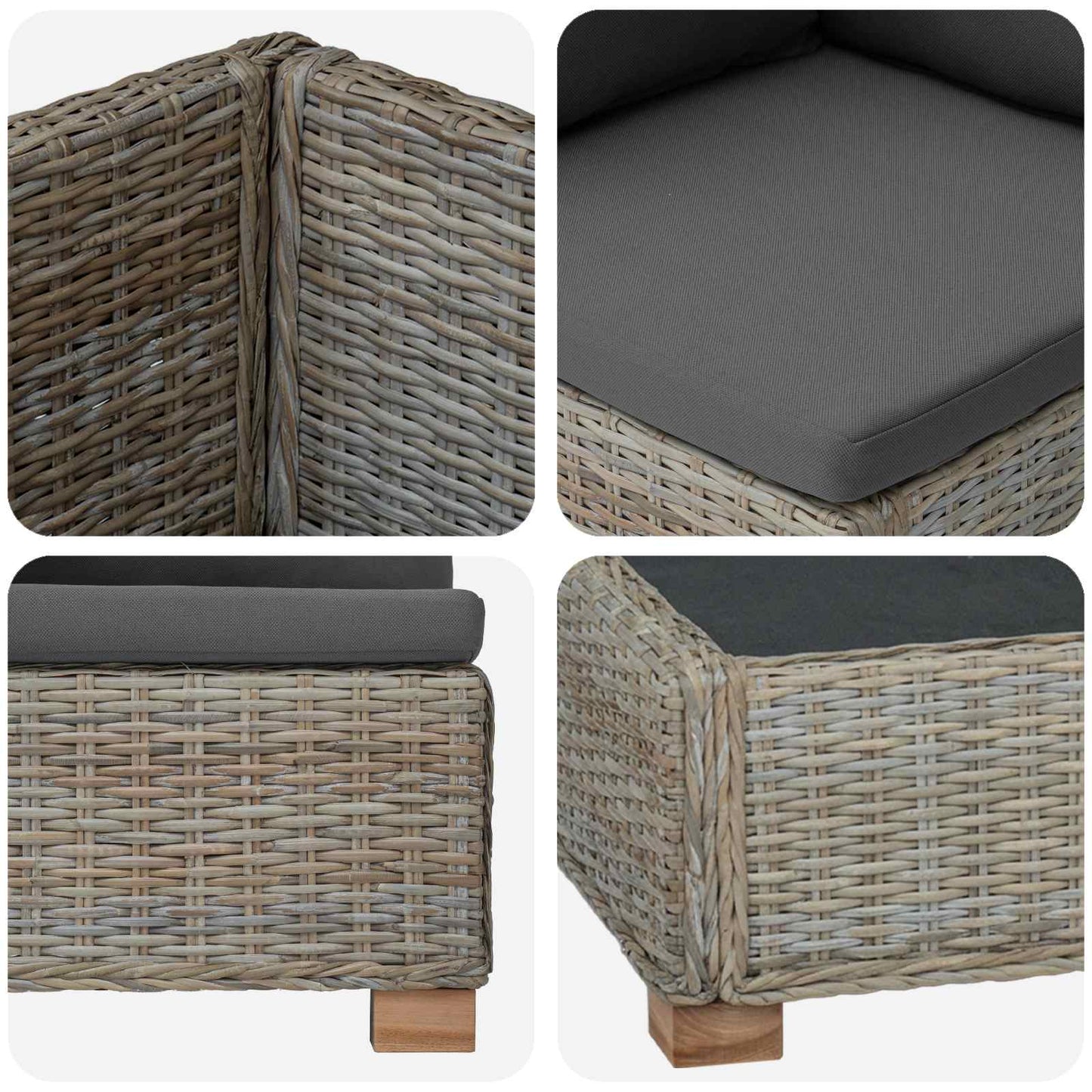 7 db Rattan Kerti Bútor Készlet Párnákkal GENDT Kubu Szürke