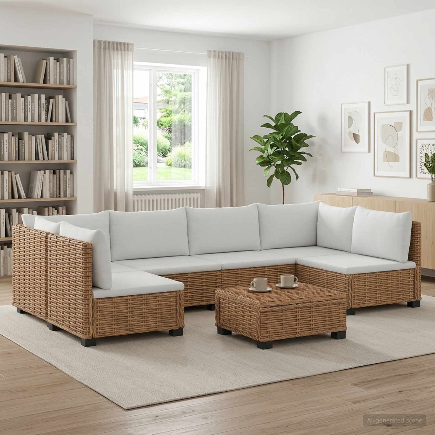 7 db Rattan Lounge Szett Párnákkal GENDT Természetes Rátta