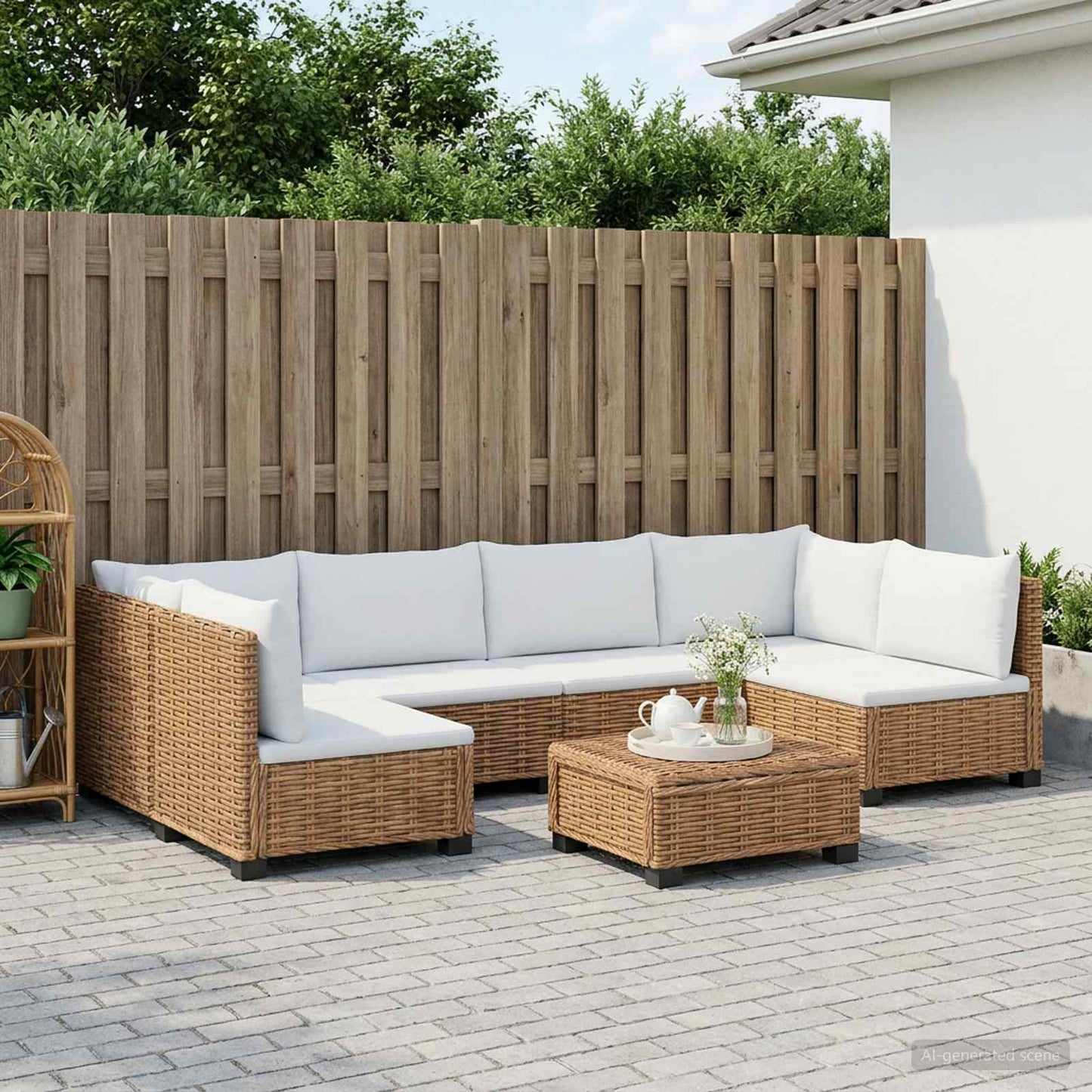 7 db Rattan Lounge Szett Párnákkal GENDT Természetes Rátta