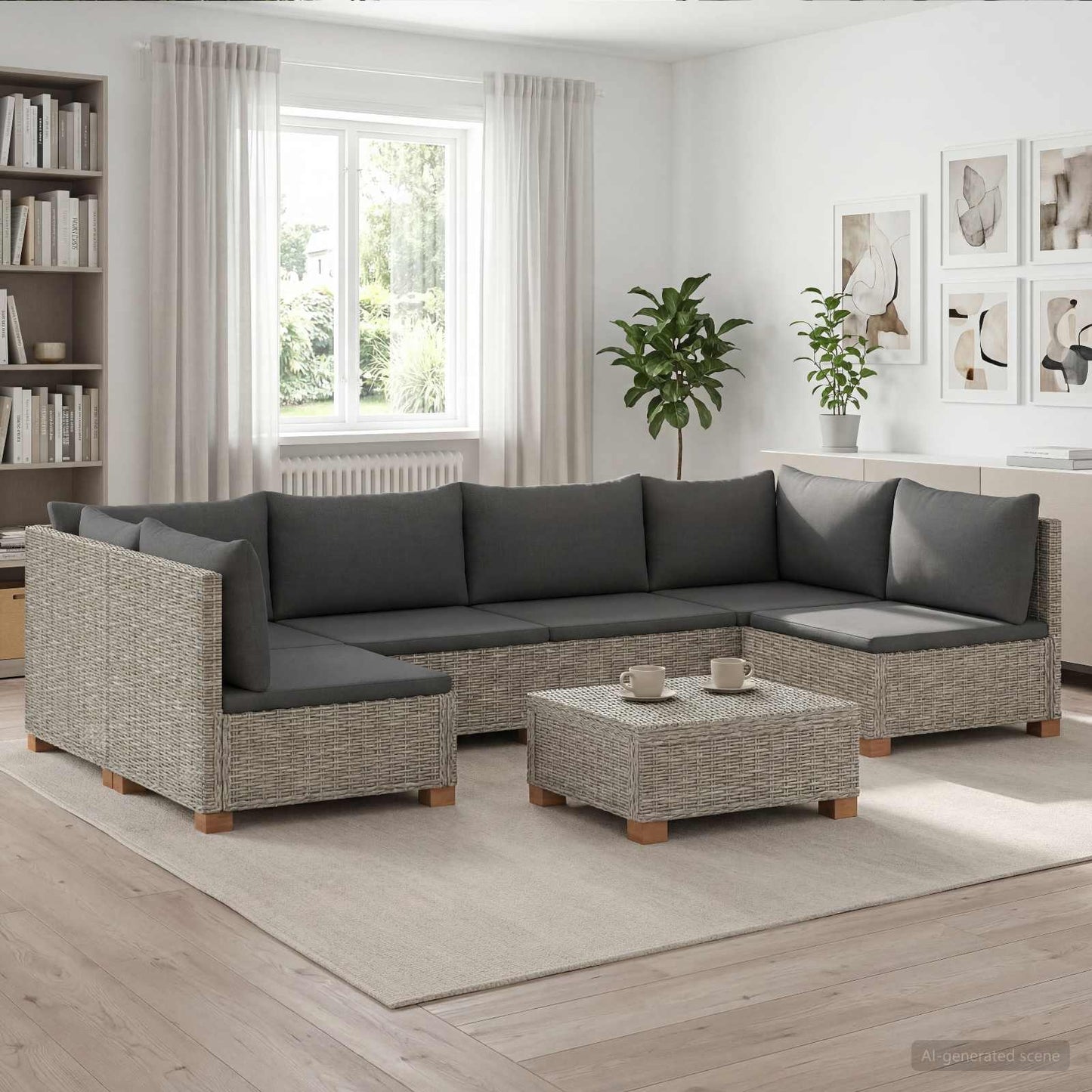 7 db Rattan Lounge Szett Párnákkal GENDT Természetes Rátta
