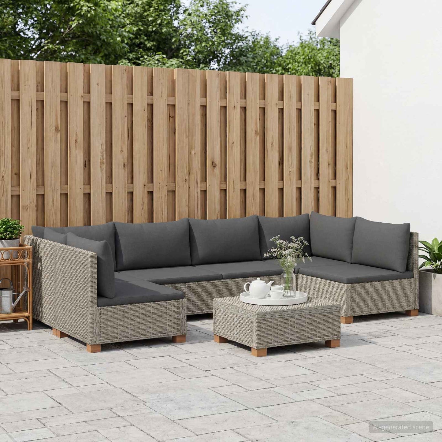7 db Rattan Lounge Szett Párnákkal GENDT Természetes Rátta