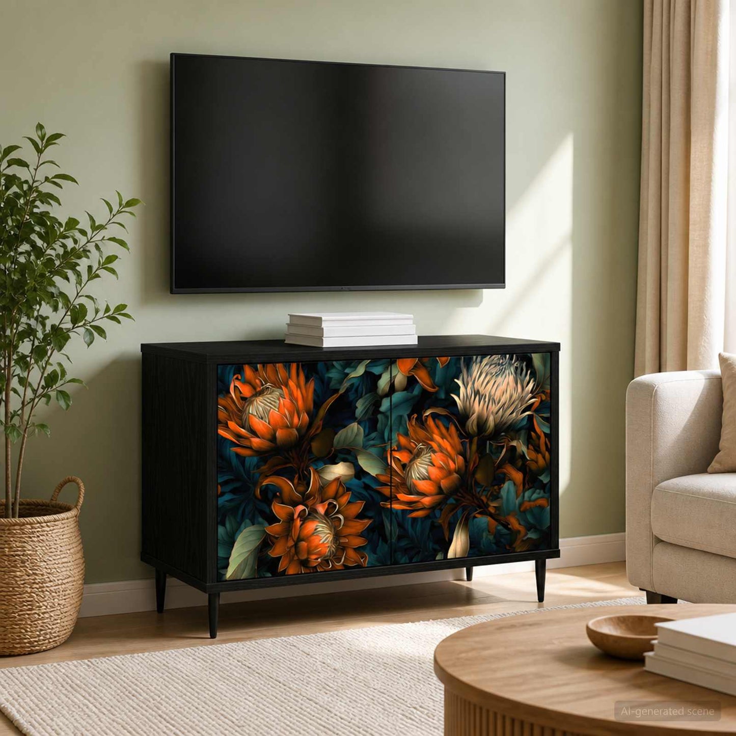 TV szekrény LOCHEM 69 x 33 x 50,5 cm Fekete Tölgy Szerelt Fa