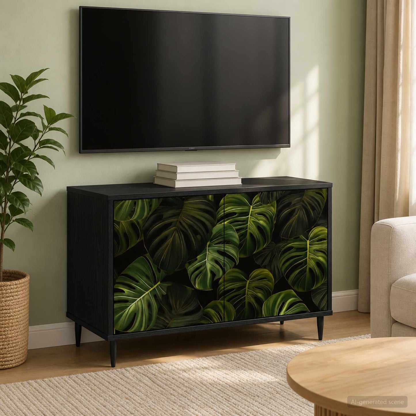 TV szekrény ELBURG 69 x 33 x 50,5 cm Fekete Tölgy Szerelt Fa