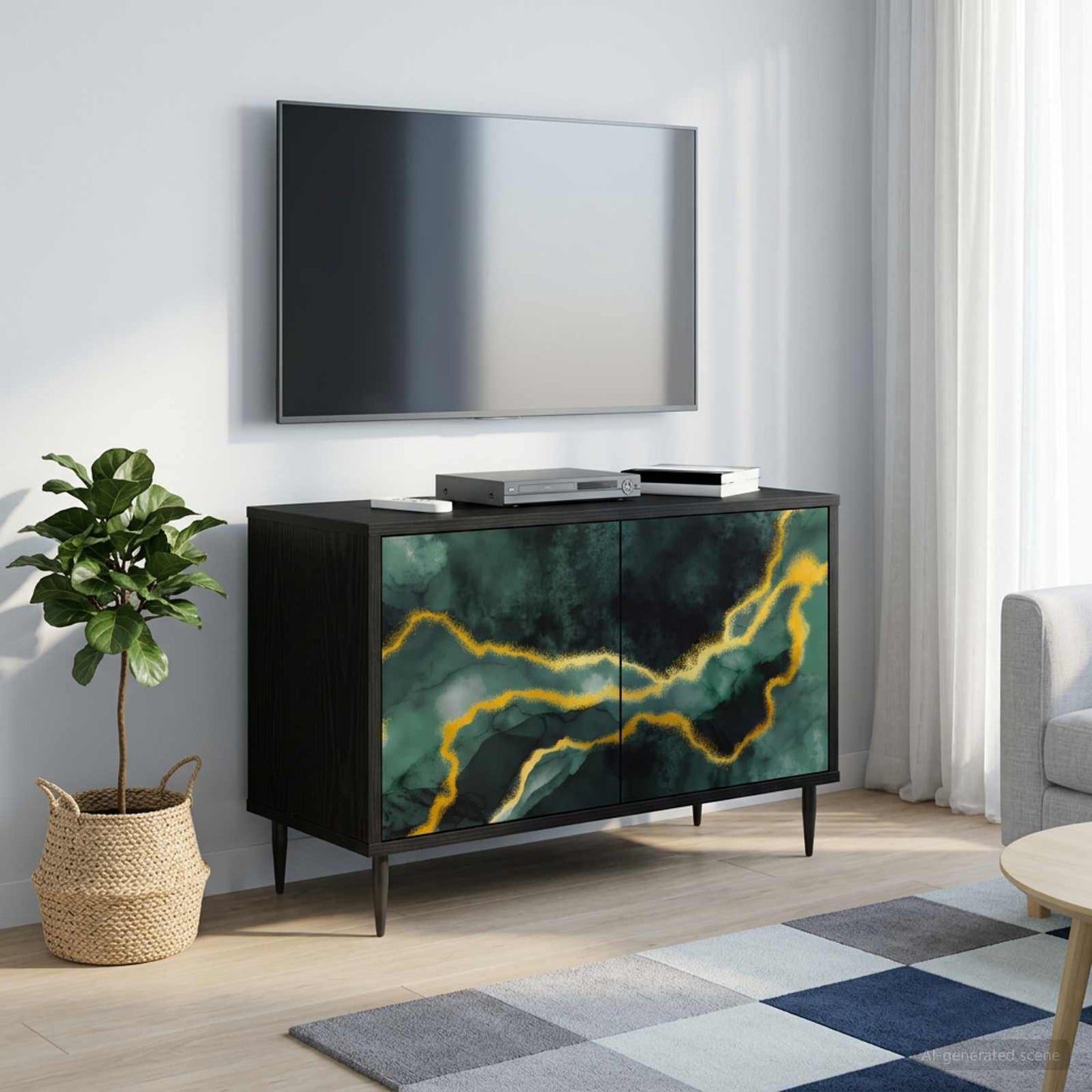 TV szekrény WIJHE 69 x 33 x 50,5 cm Fekete Tölgy Szerelt Fa