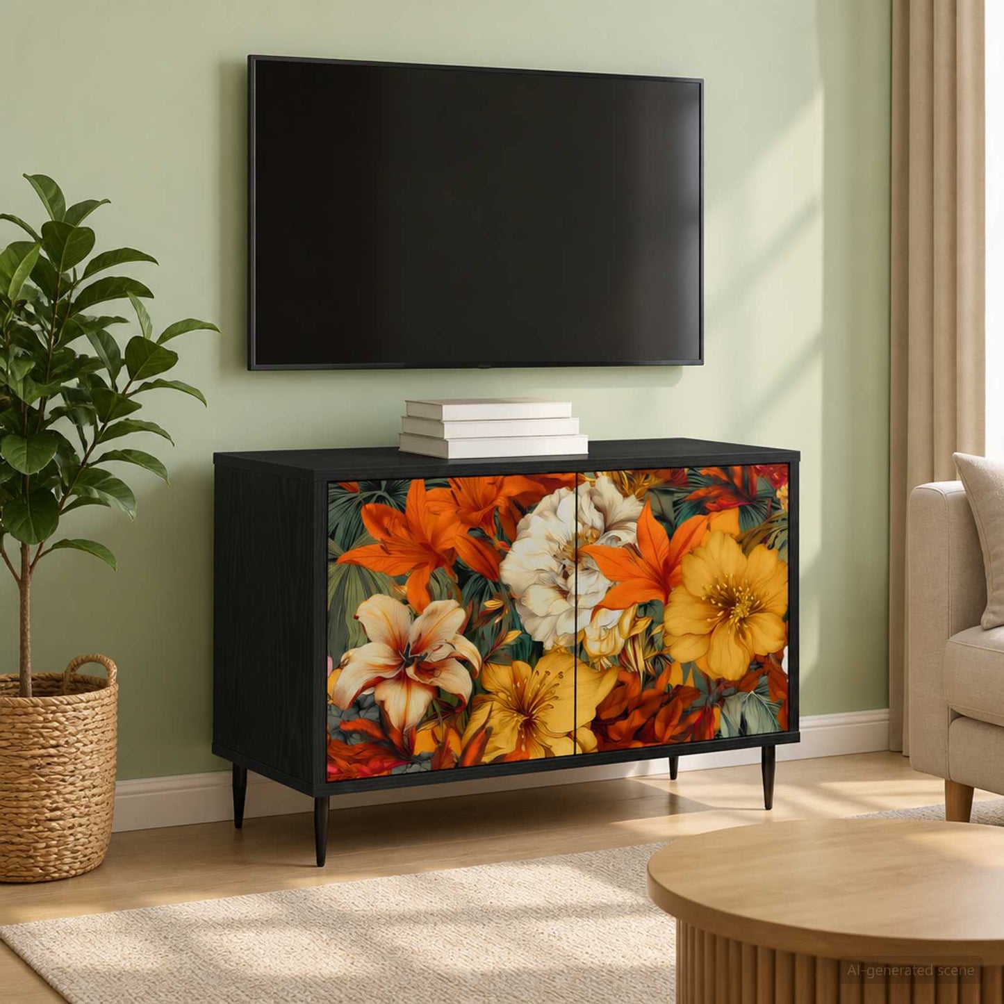 TV szekrény GENNEP 69 x 33 x 50,5 cm Fekete Tölgy Szerelt Fa