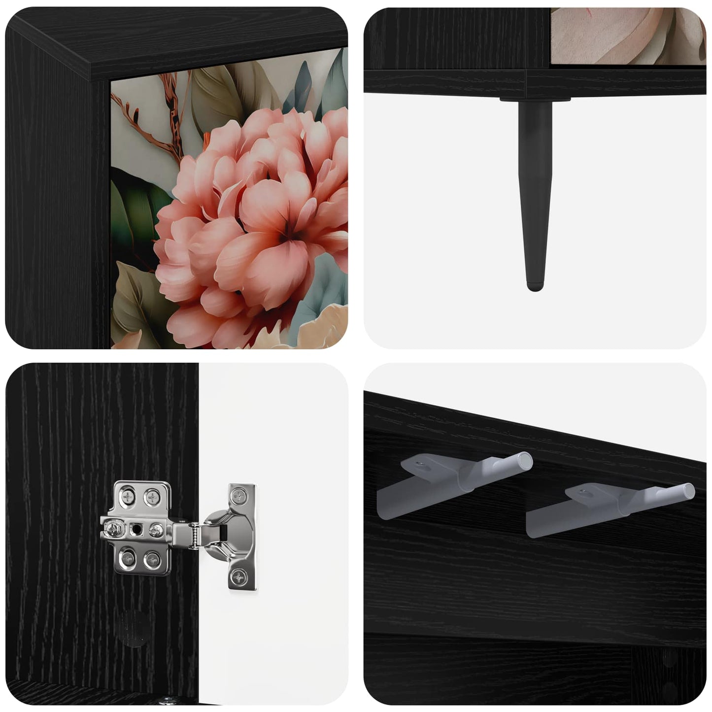 TV szekrény BORNE 69 x 33 x 50,5 cm Fekete Tölgy Szerelt Fa