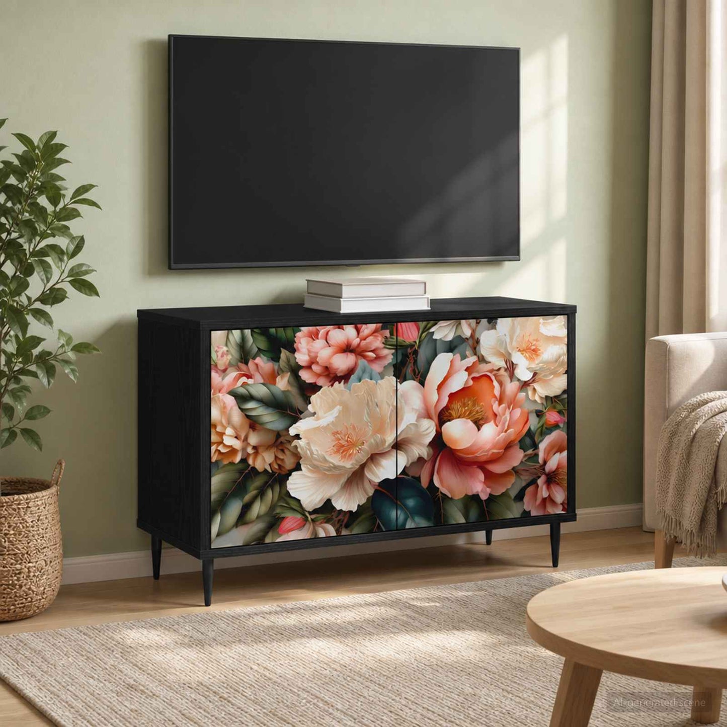 TV szekrény BORNE 69 x 33 x 50,5 cm Fekete Tölgy Szerelt Fa