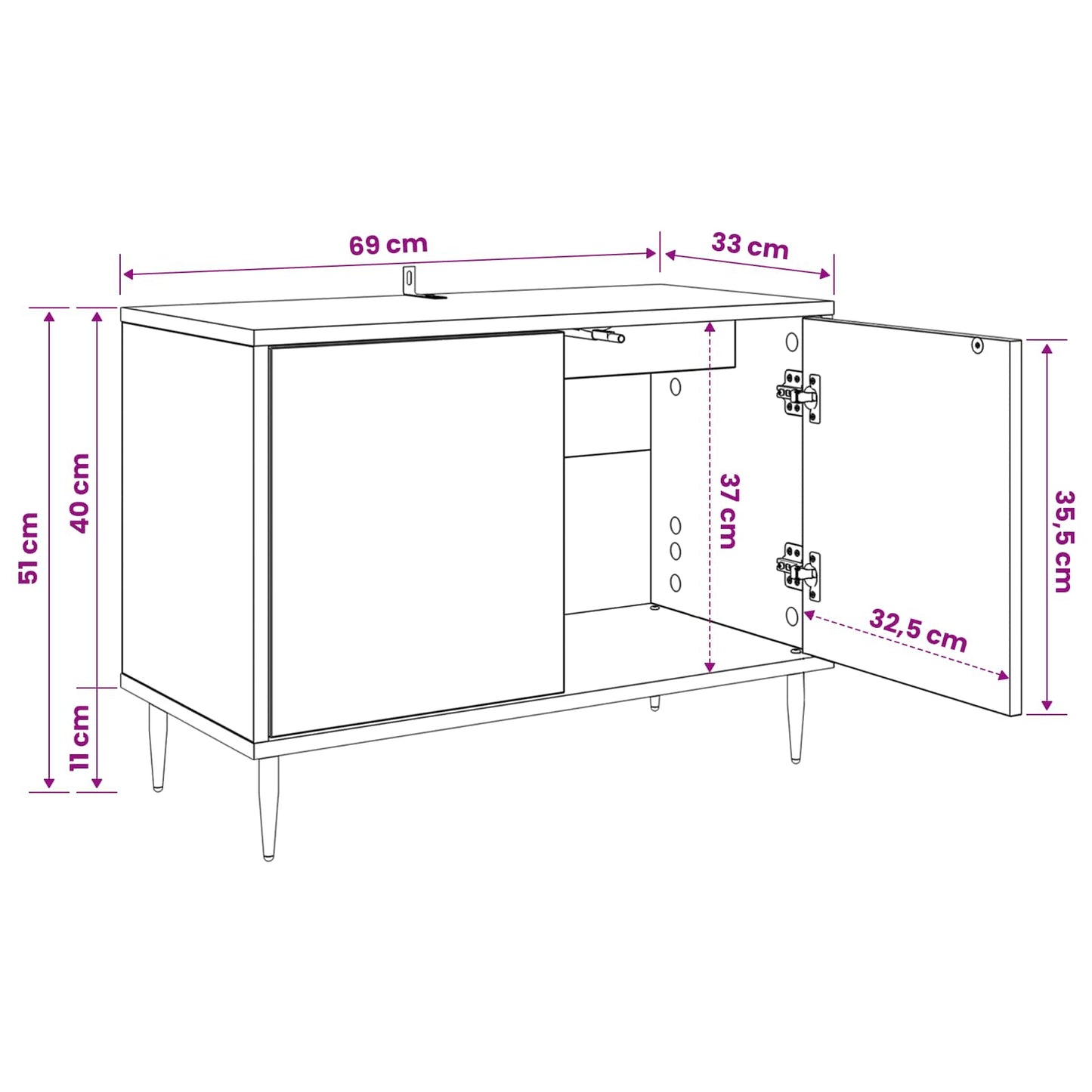 TV szekrény BORNE 69 x 33 x 50,5 cm Fekete Tölgy Szerelt Fa