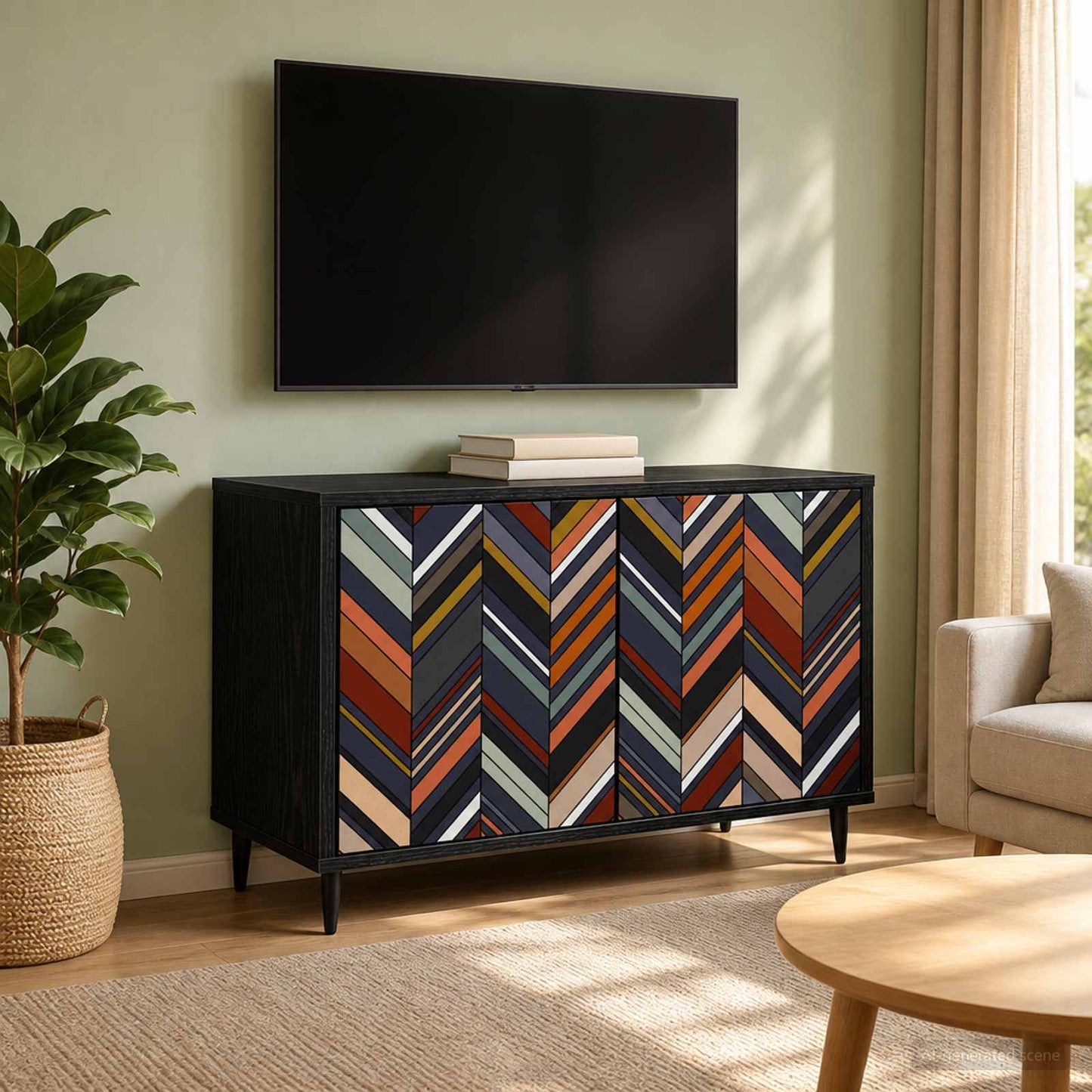 TV szekrény OMMEN 69 x 33 x 50,5 cm Fekete Tölgy Szerelt Fa