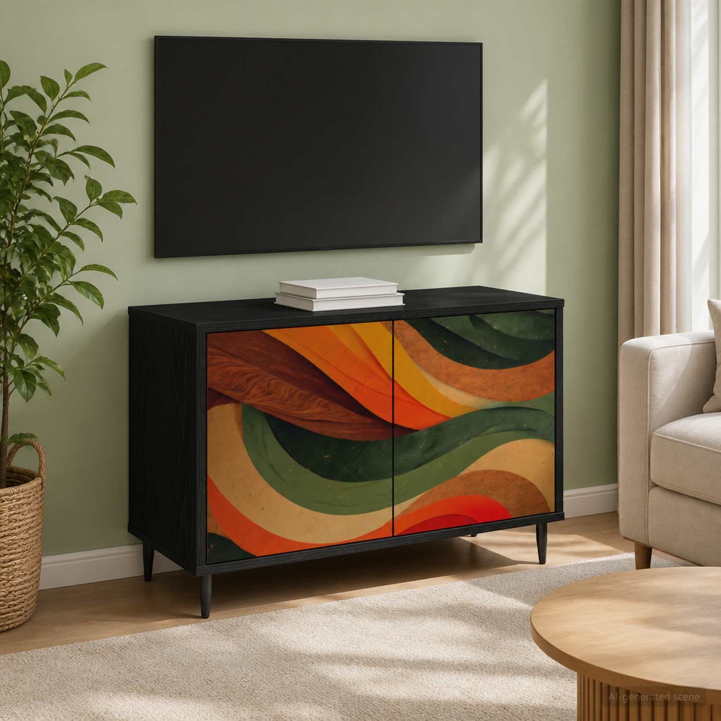 TV szekrény BONN 69 x 33 x 50,5 cm Fekete Tölgy Szerelt Fa