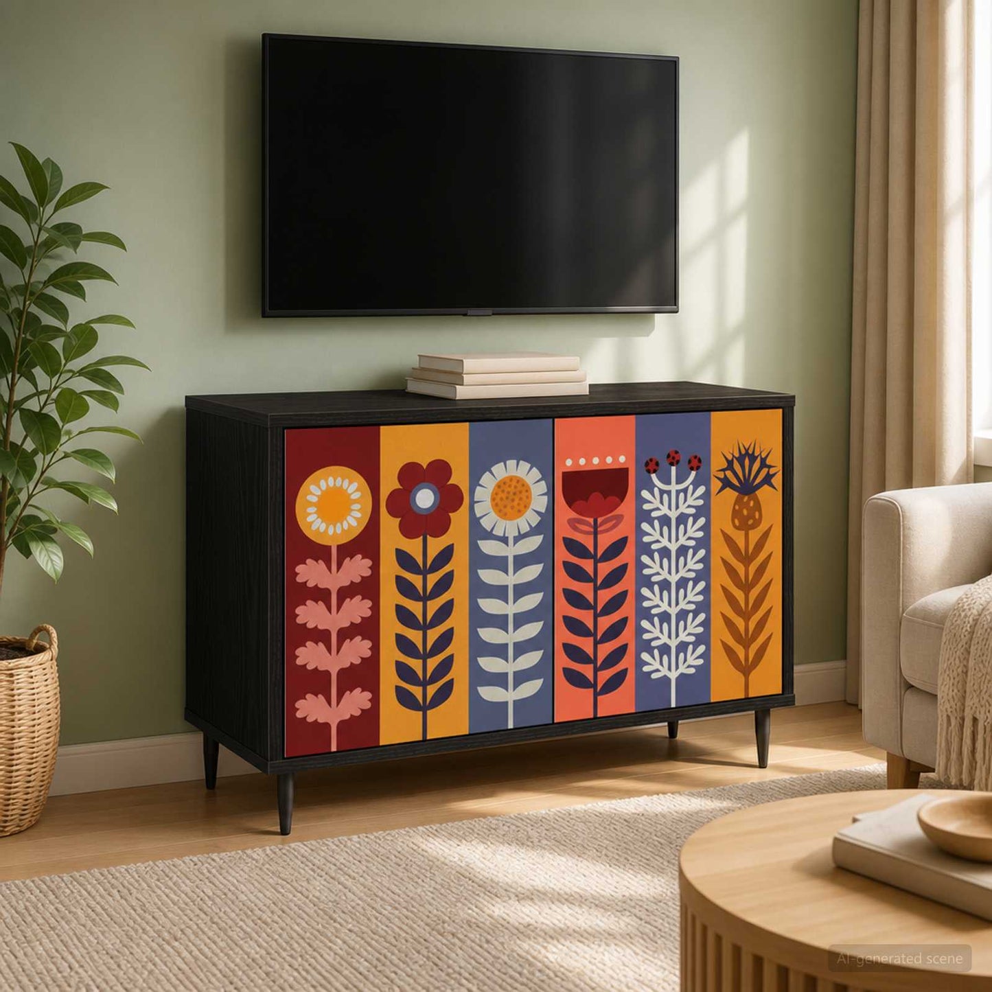 TV szekrény ESSEN 69 x 33 x 50,5 cm Fekete Tölgy Szerelt Fa