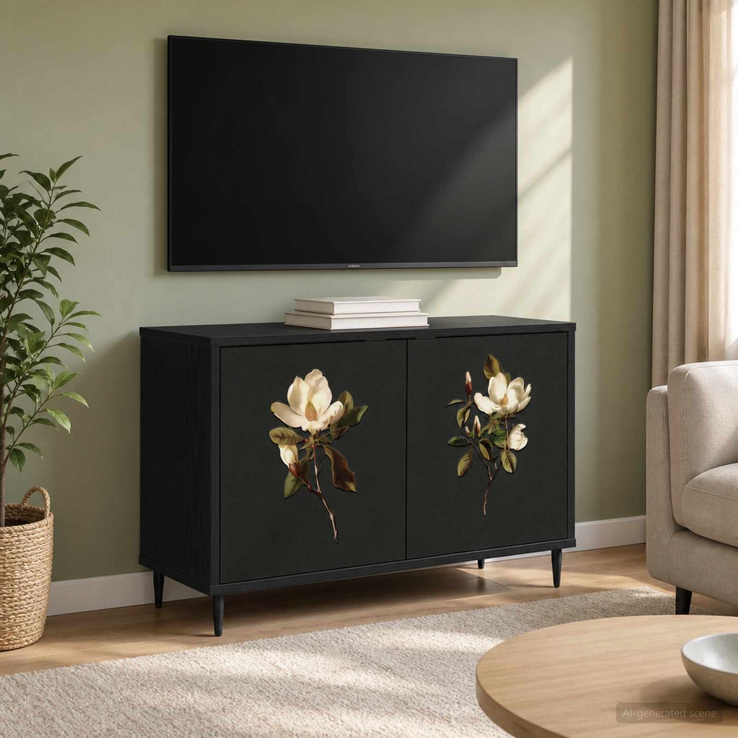 TV szekrény BREMEN 69 x 33 x 50,5 cm Fekete Tölgy Szerelt Fa