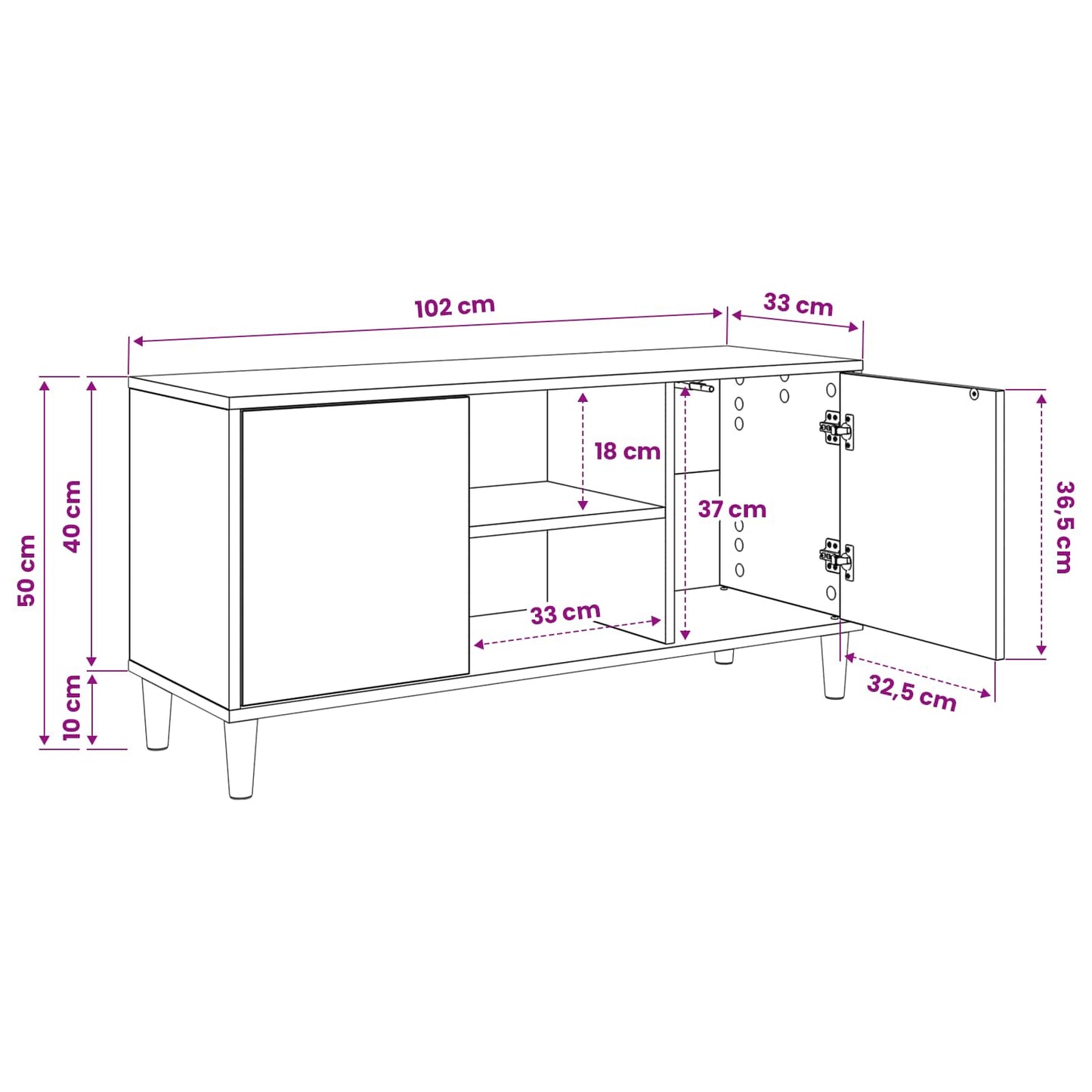 TV szekrény KIEL 102 x 33 x 50 cm Sonoma Szerelt Fa