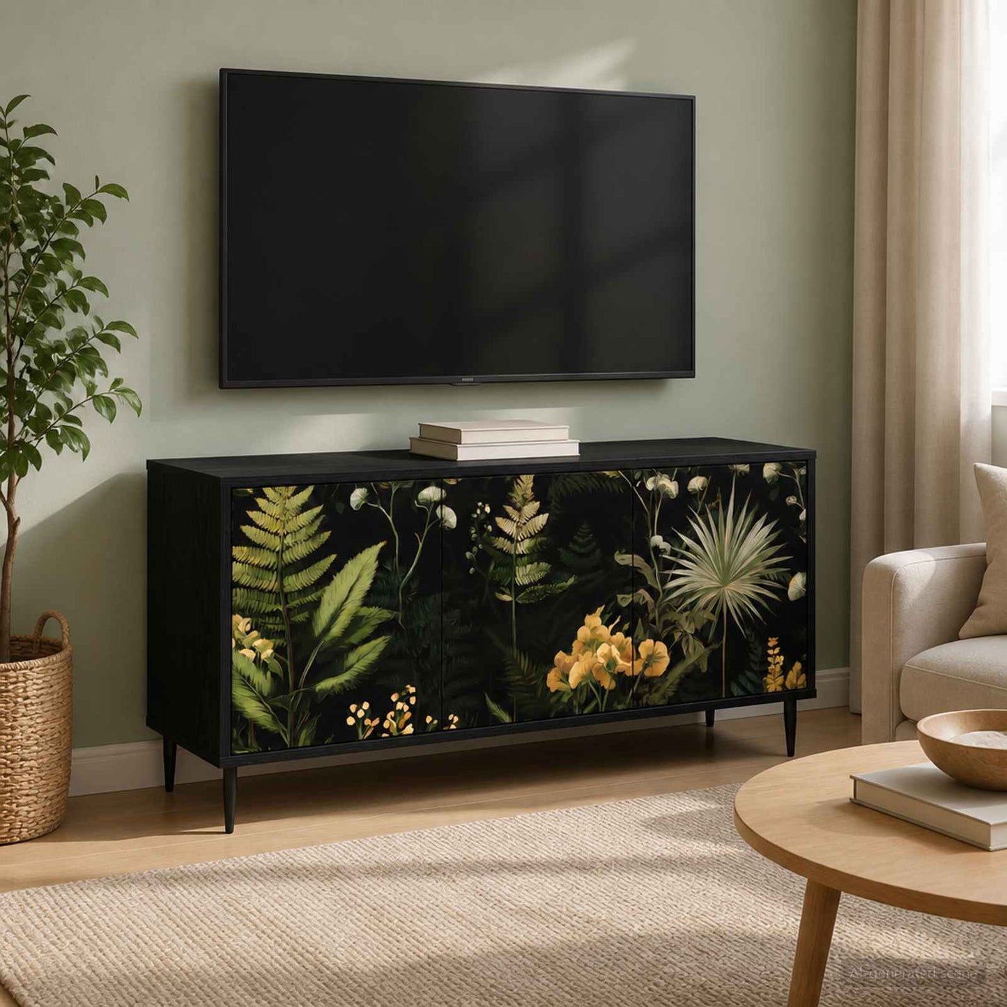 TV szekrény RHENEN 102 x 33 x 51 cm Fekete Tölgy Szerelt Fa