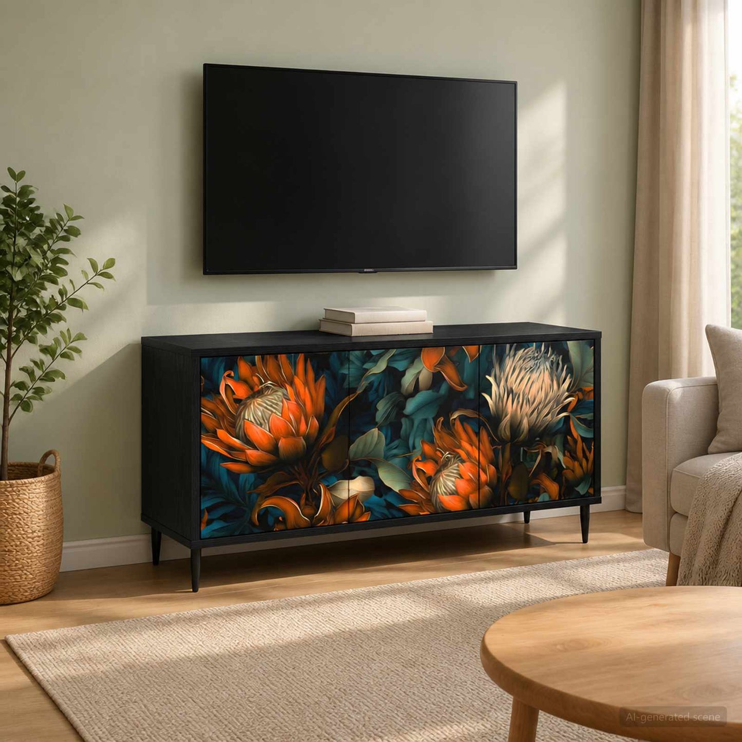 TV szekrény LOCHEM 102 x 33 x 51 cm Fekete Tölgy Szerelt Fa