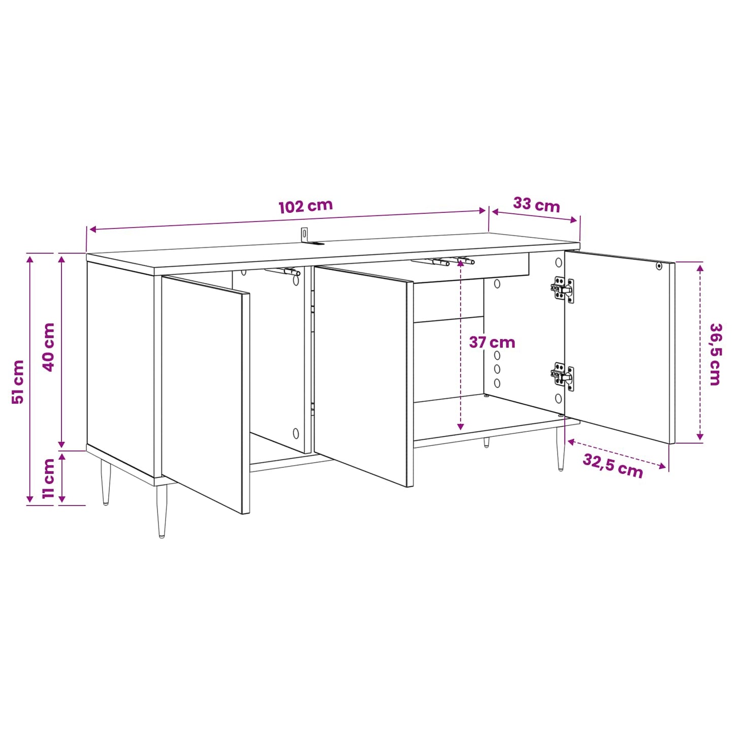 TV szekrény GELEEN 102 x 33 x 51 cm Fekete Tölgy Szerelt Fa