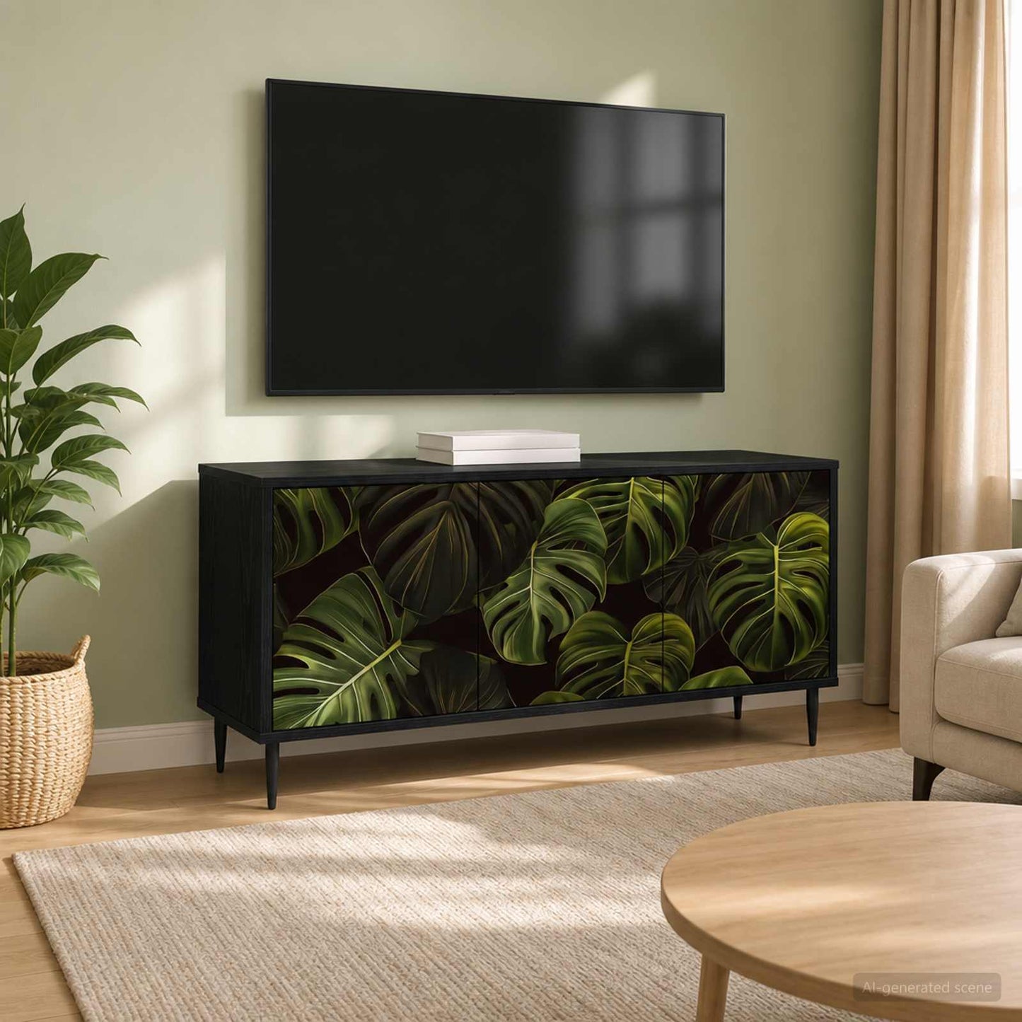 TV szekrény ELBURG 102 x 33 x 51 cm Fekete Tölgy Szerelt Fa