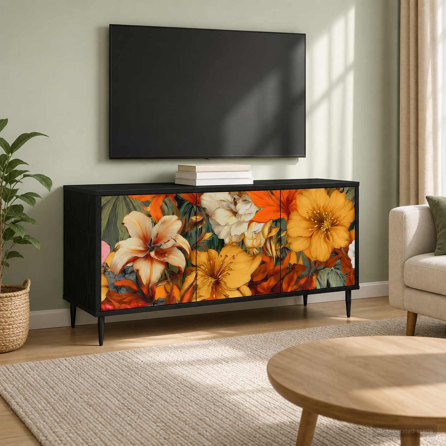 TV szekrény GENNEP 102 x 33 x 51 cm Fekete Tölgy Szerelt Fa