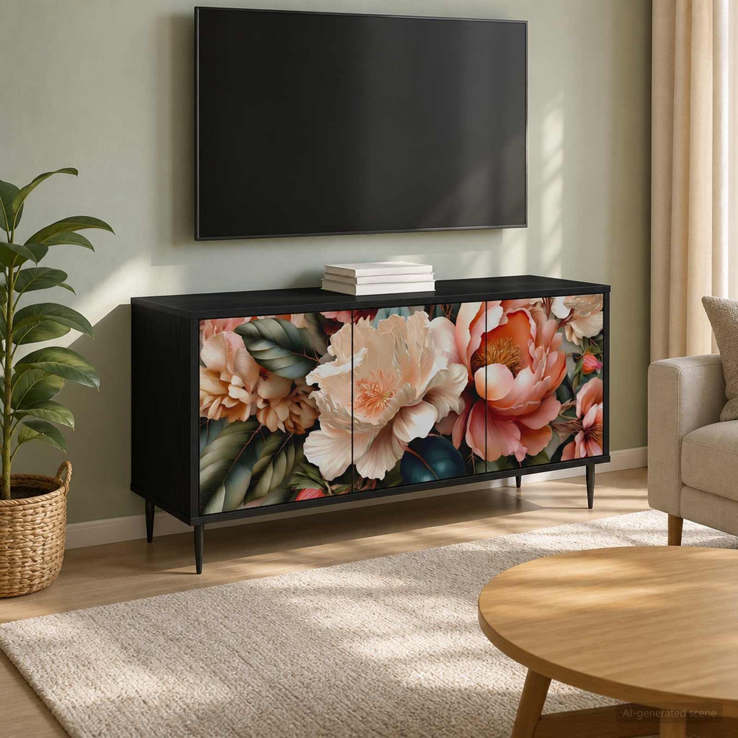 TV szekrény BORNE 102 x 33 x 51 cm Fekete Tölgy Szerelt Fa