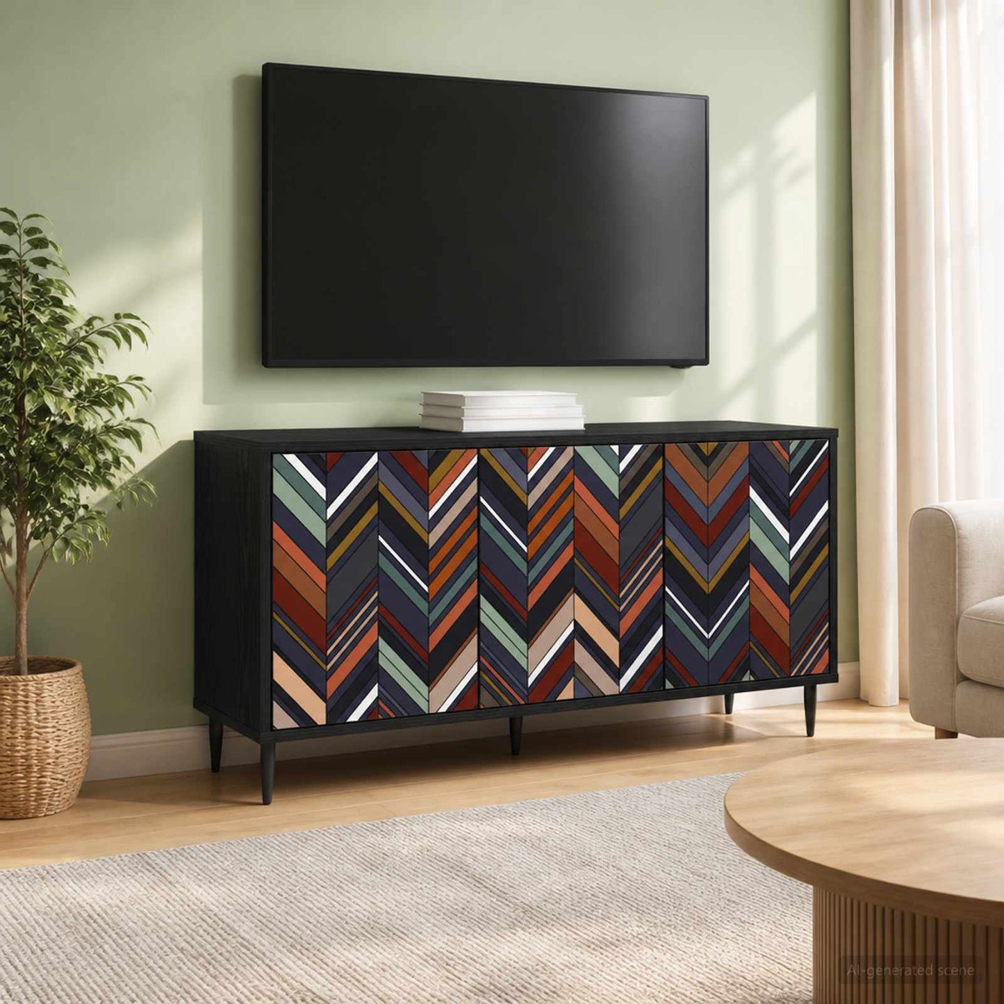 TV szekrény OMMEN 102 x 33 x 51 cm Fekete Tölgy Szerelt Fa