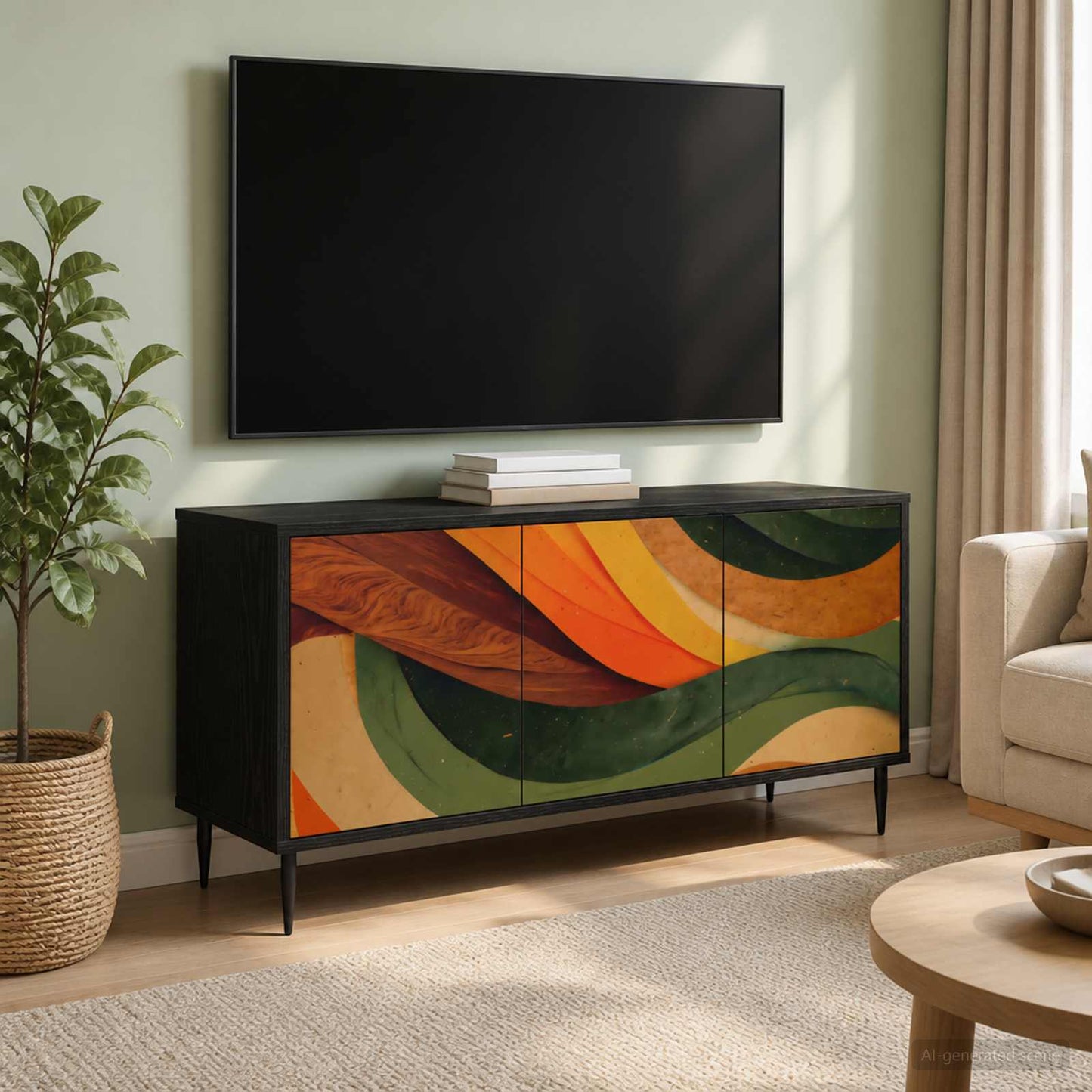 TV szekrény BONN 102 x 33 x 51 cm Fekete Tölgy Szerelt Fa