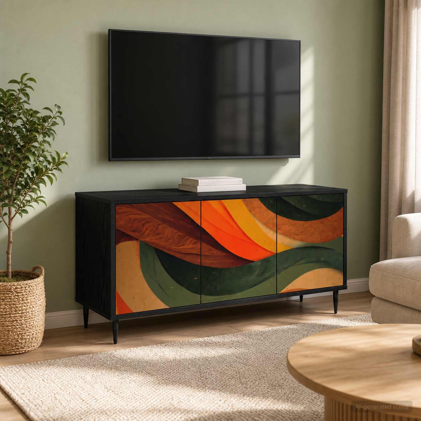 TV szekrény BONN 102 x 33 x 51 cm Fekete Tölgy Szerelt Fa