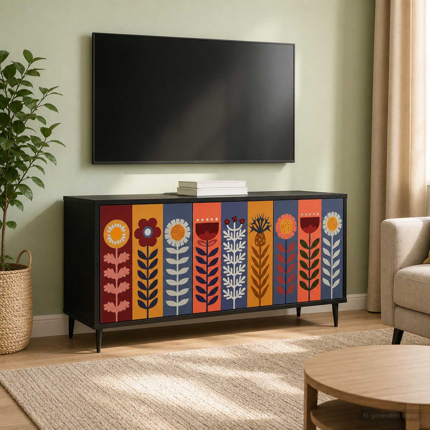 TV szekrény ESSEN 102 x 33 x 51 cm Fekete Tölgy Szerelt Fa