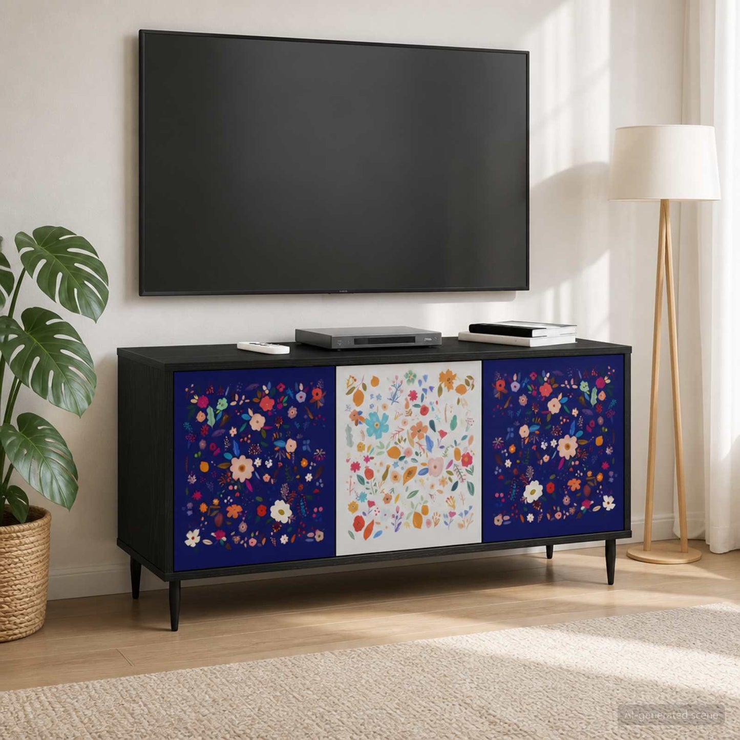 TV szekrény MAINZ 102 x 33 x 51 cm Fekete Tölgy Szerelt Fa