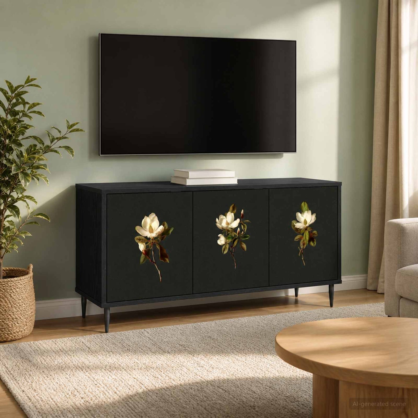 TV szekrény BREMEN 102 x 33 x 51 cm Fekete Tölgy Szerelt Fa