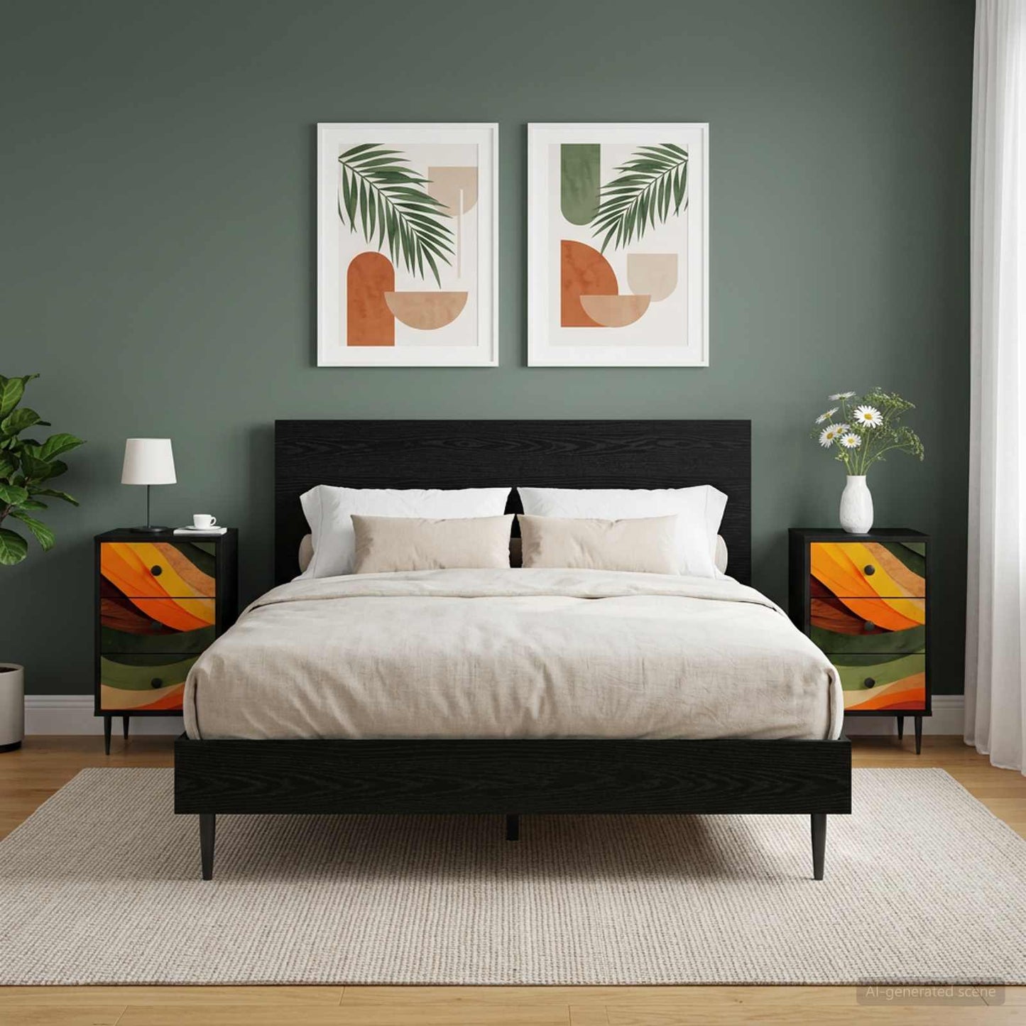 Éjjeliszekrény BONN 2 db Fekete Tölgy 36 x 33 x 61 cm
