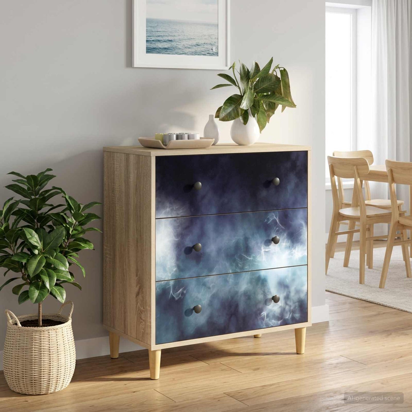 Fiókos szekrény RAALTE Kék márvány mintás 66 x 36,5 x 75 cm