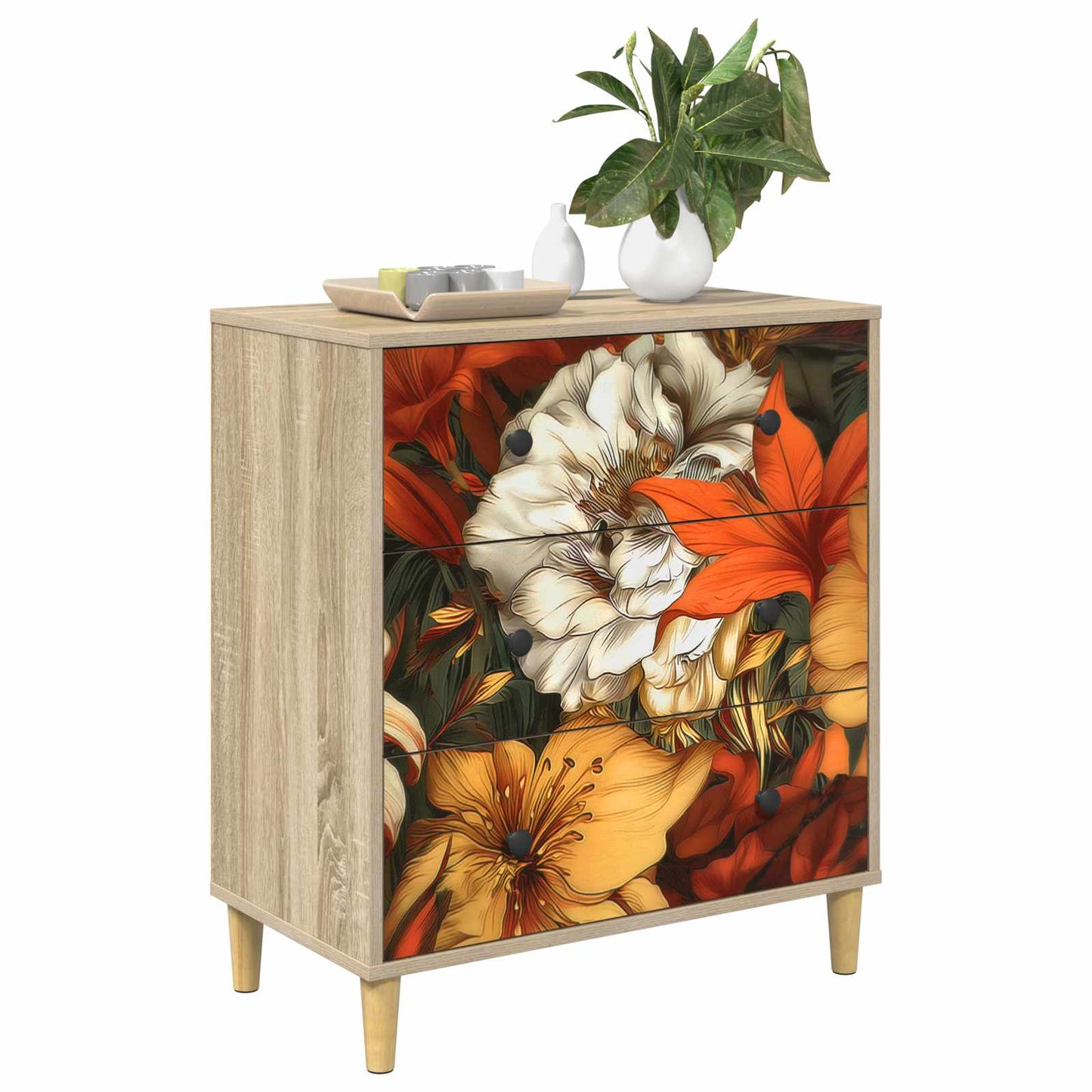 Fiókos szekrény GENNEP Liliom minta 66 x 36,5 x 75 cm Sonoma