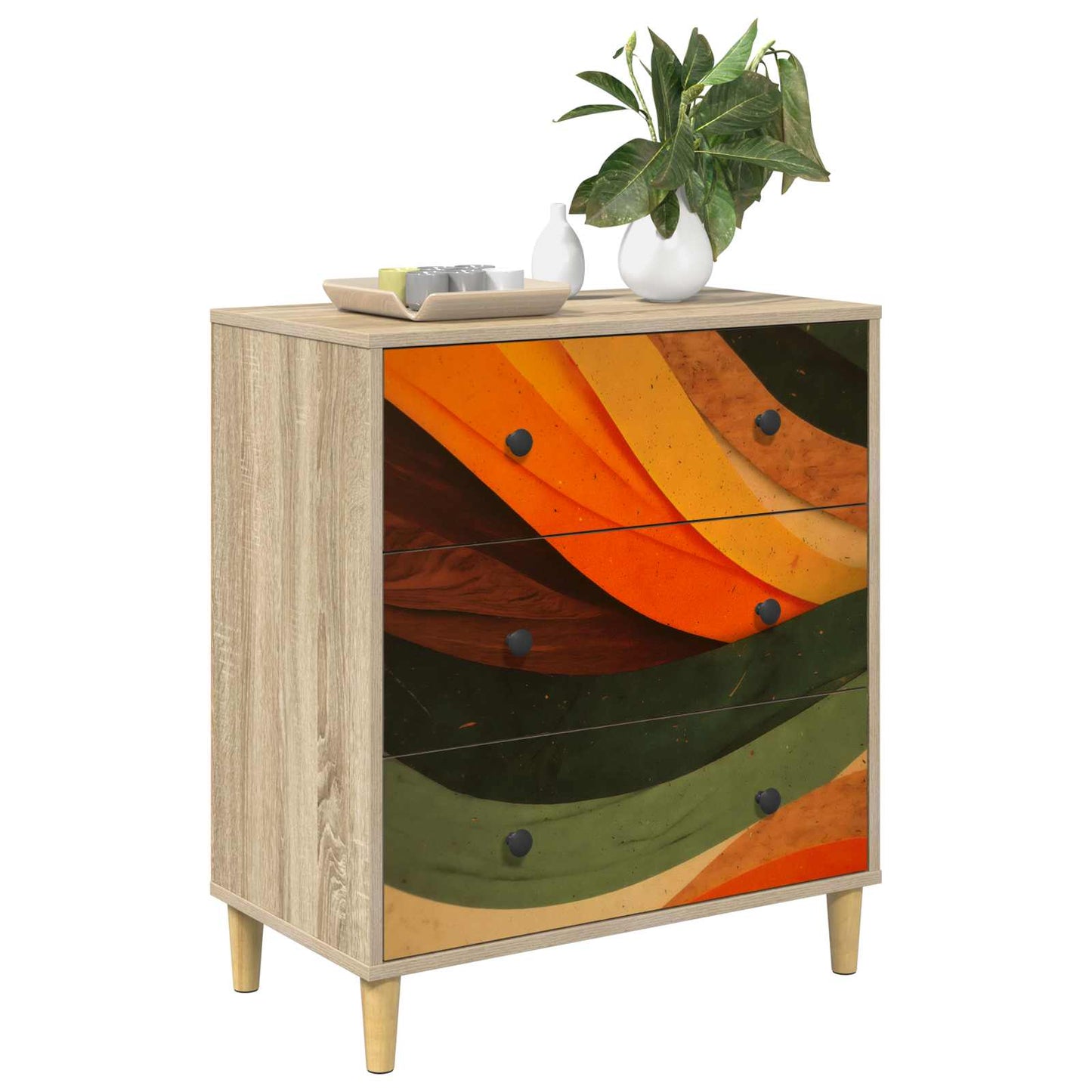 Fiókos szekrény BONN Retro hullám nyomás 66 x 36,5 x 75 cm