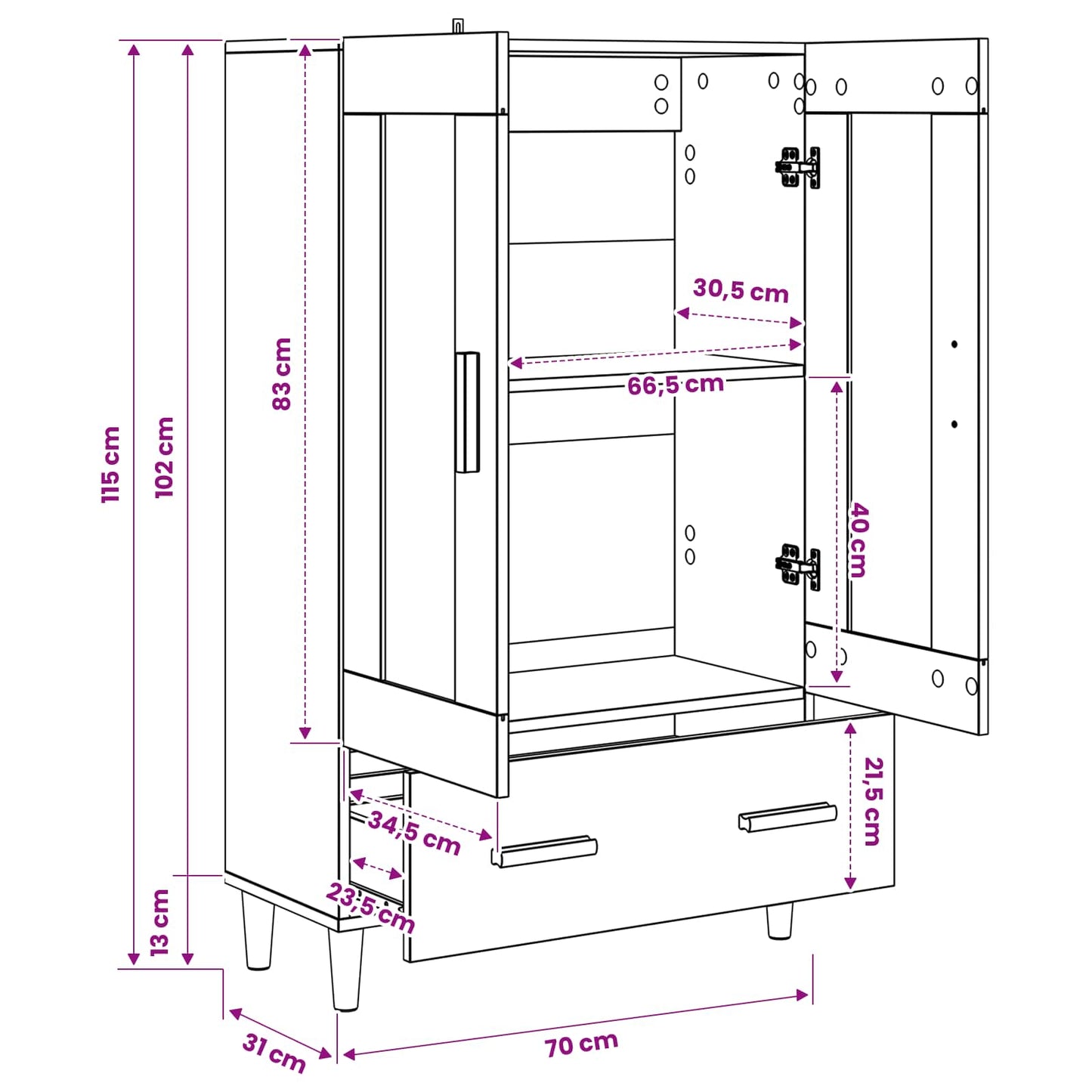 Magasfiú Antik Fa 70 x 31 x 115 cm Szerelt Fa